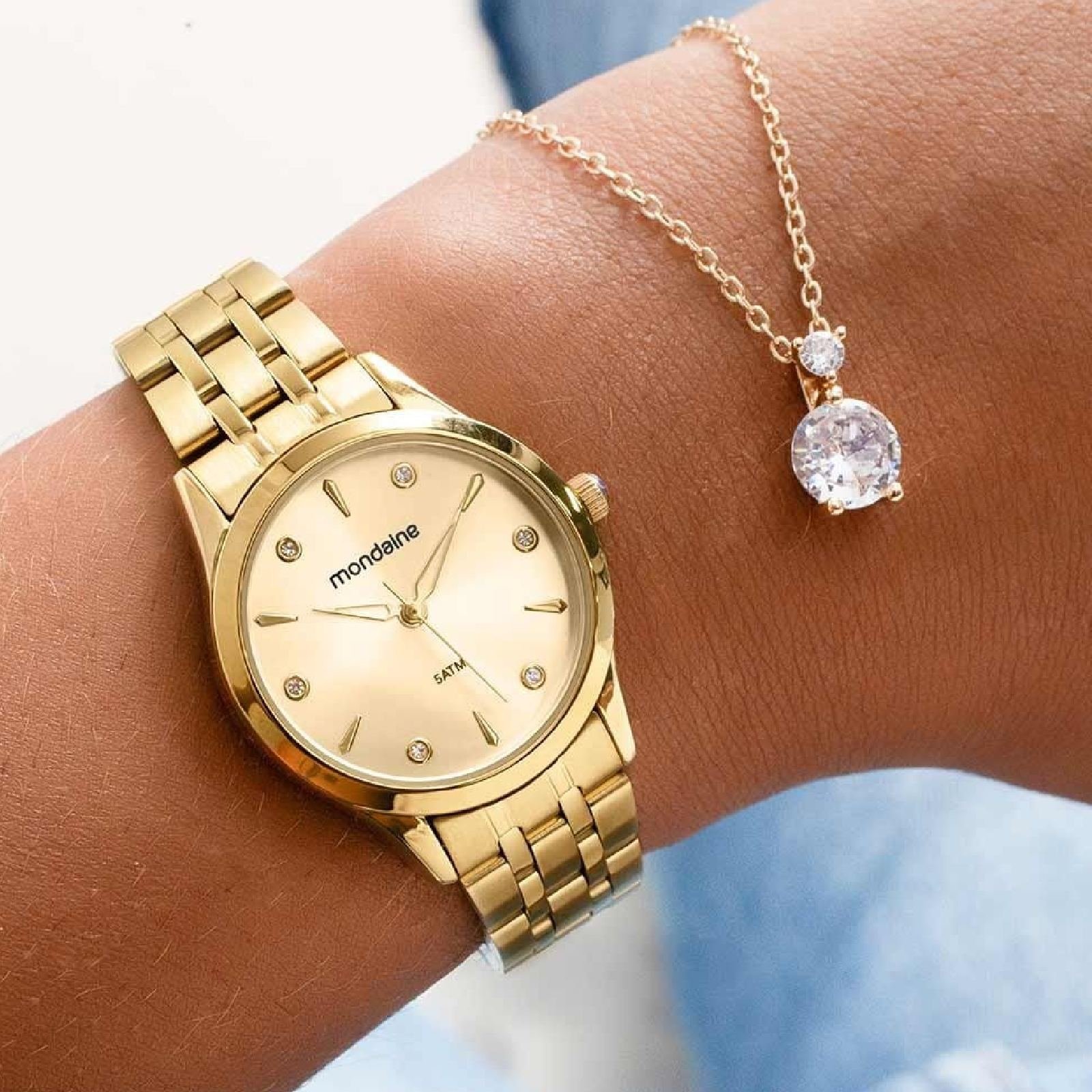 Kit Relógio Mondaine Dourado com Colar e Brincos 32610LPMKDE1K1 Dourado 2