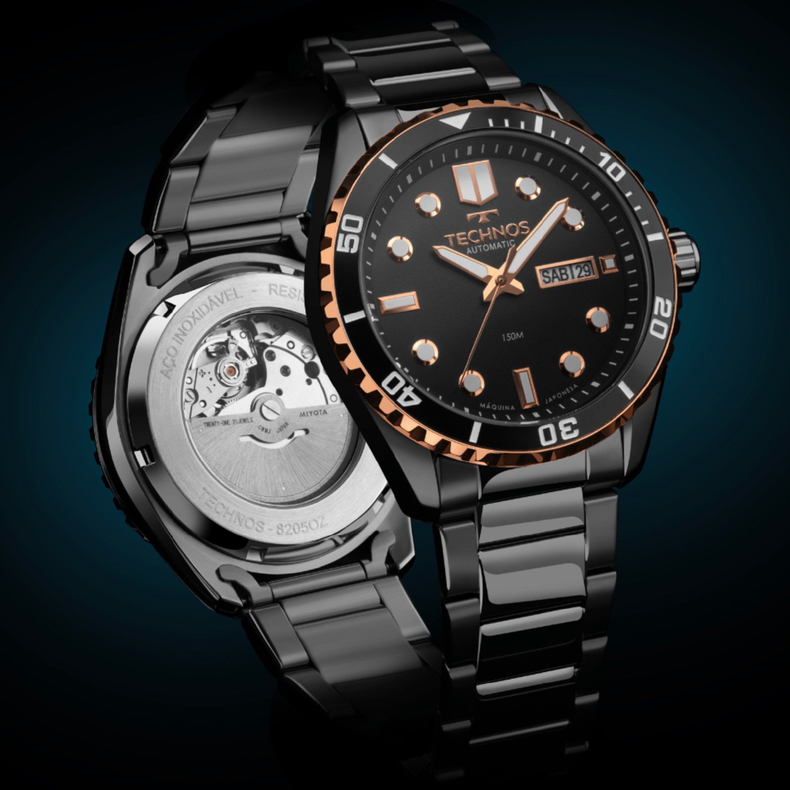 Relógio Technos Diver Automático 8205OY/1P Preto 2