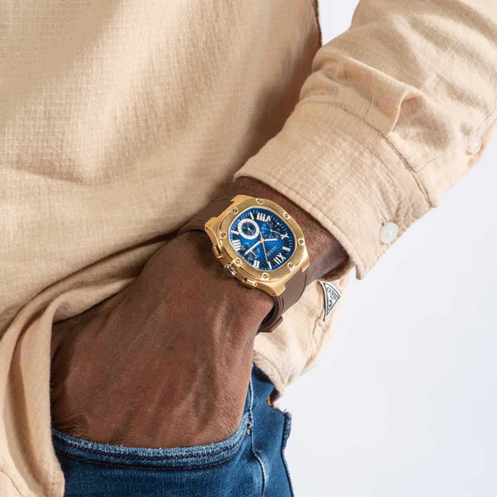 Relógio Guess Masculino Multifunção GW0571G5 Marrom Dourado 7