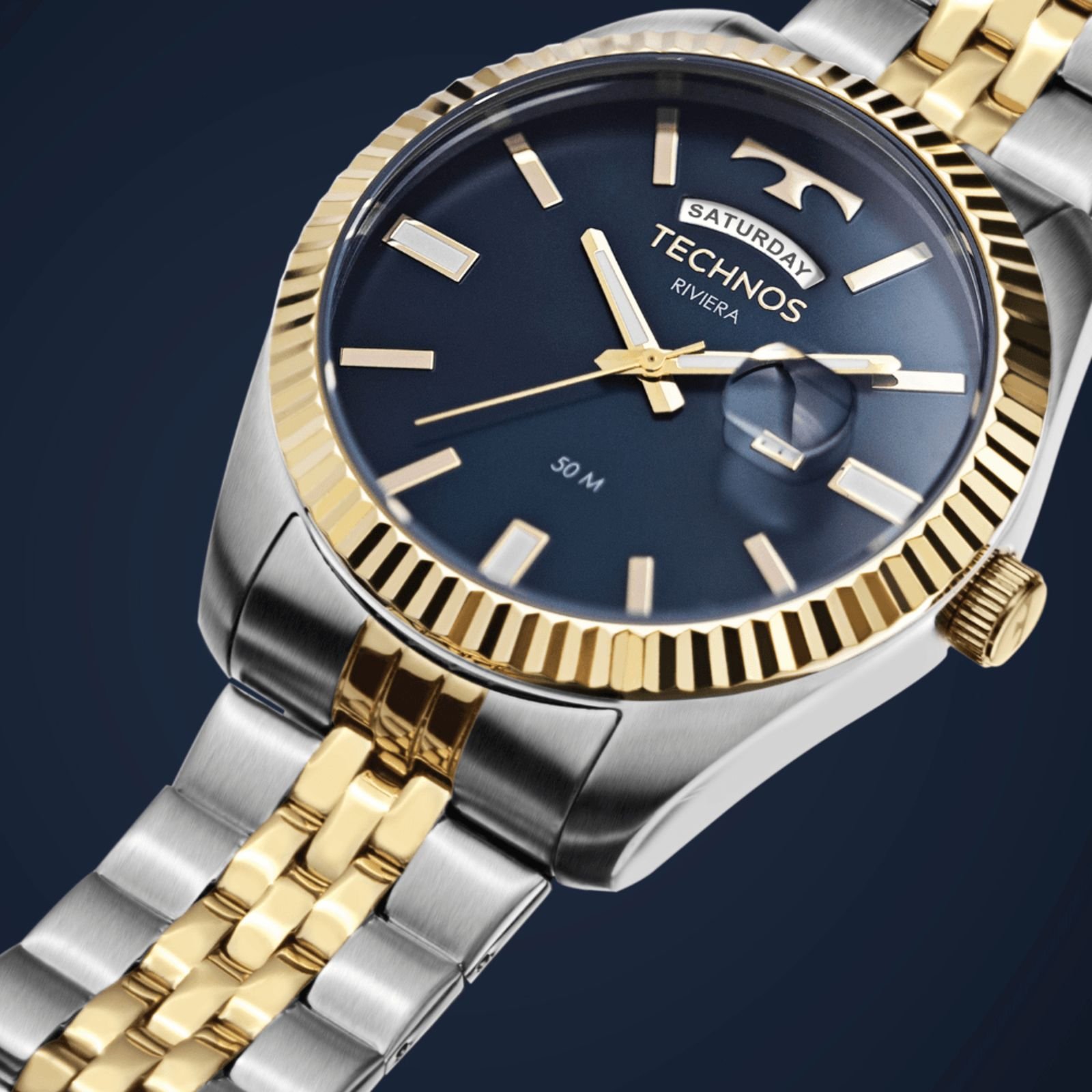 Relógio Technos Masculino Riviera 2350AM/1A Dourado Prata 3