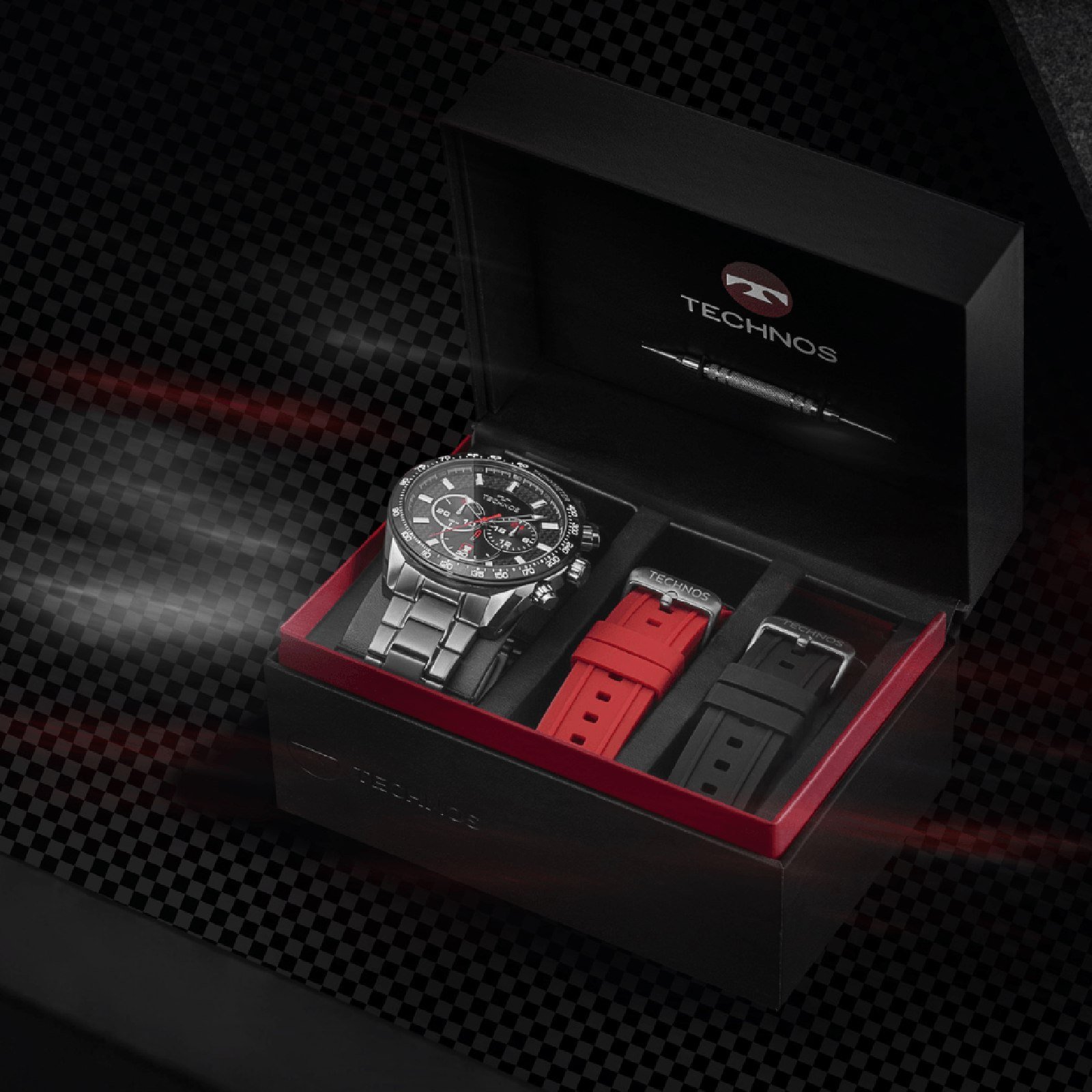 Relógio Technos TS Carbon Grafite JS25BBS/T1A *Kit de pulseiras de borracha Prata 3