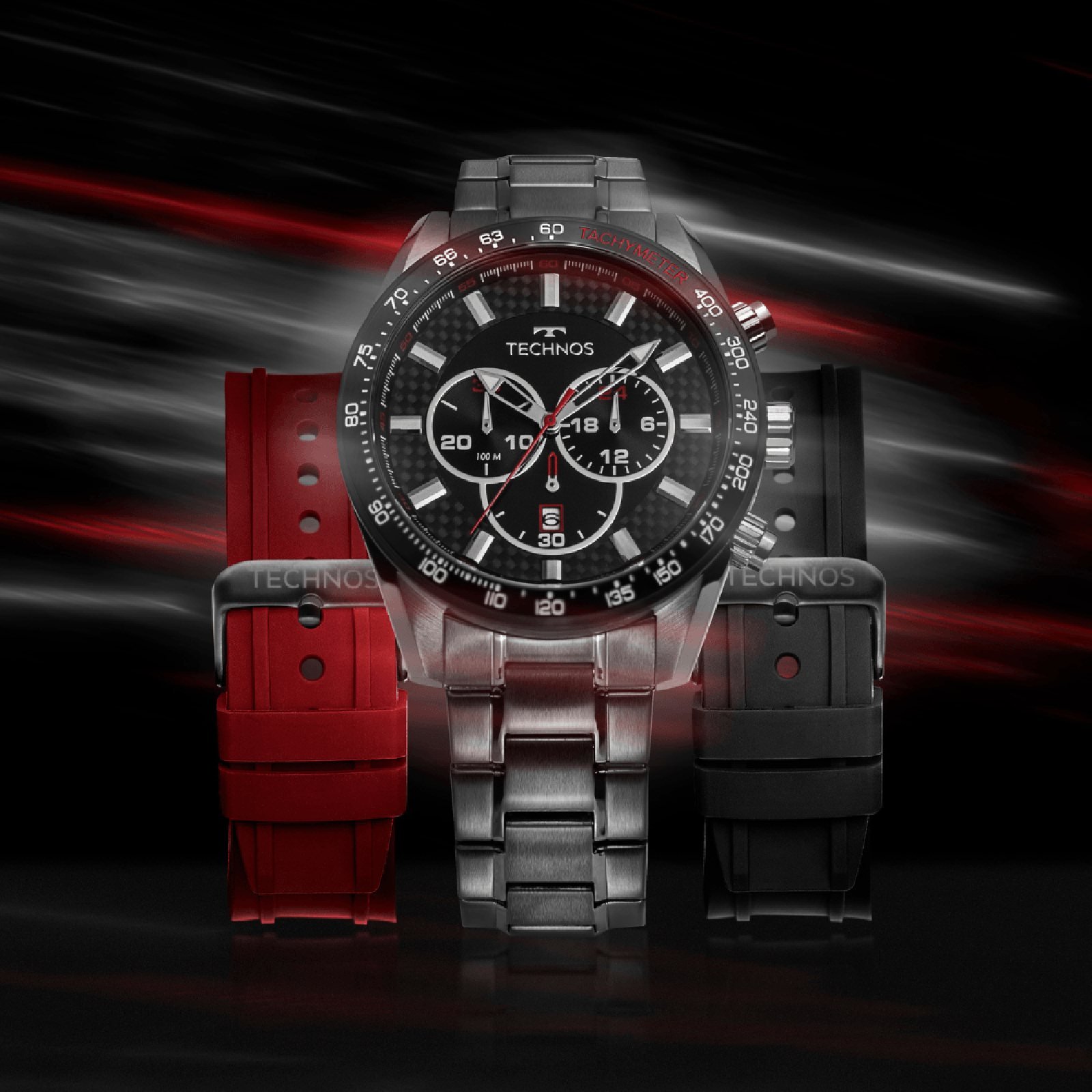 Relógio Technos TS Carbon Grafite JS25BBS/T1A *Kit de pulseiras de borracha Prata 4