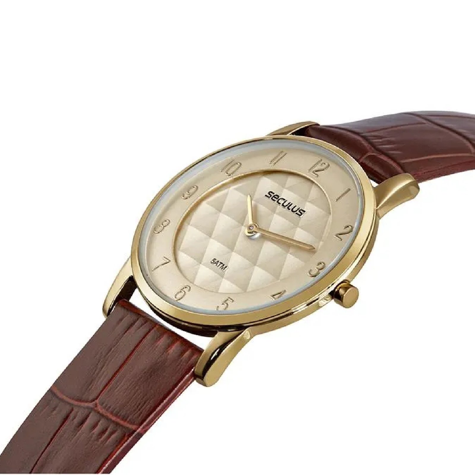 Relógio Seculus 23725GPSVDC2 Couro Crocodilo Dourado 3