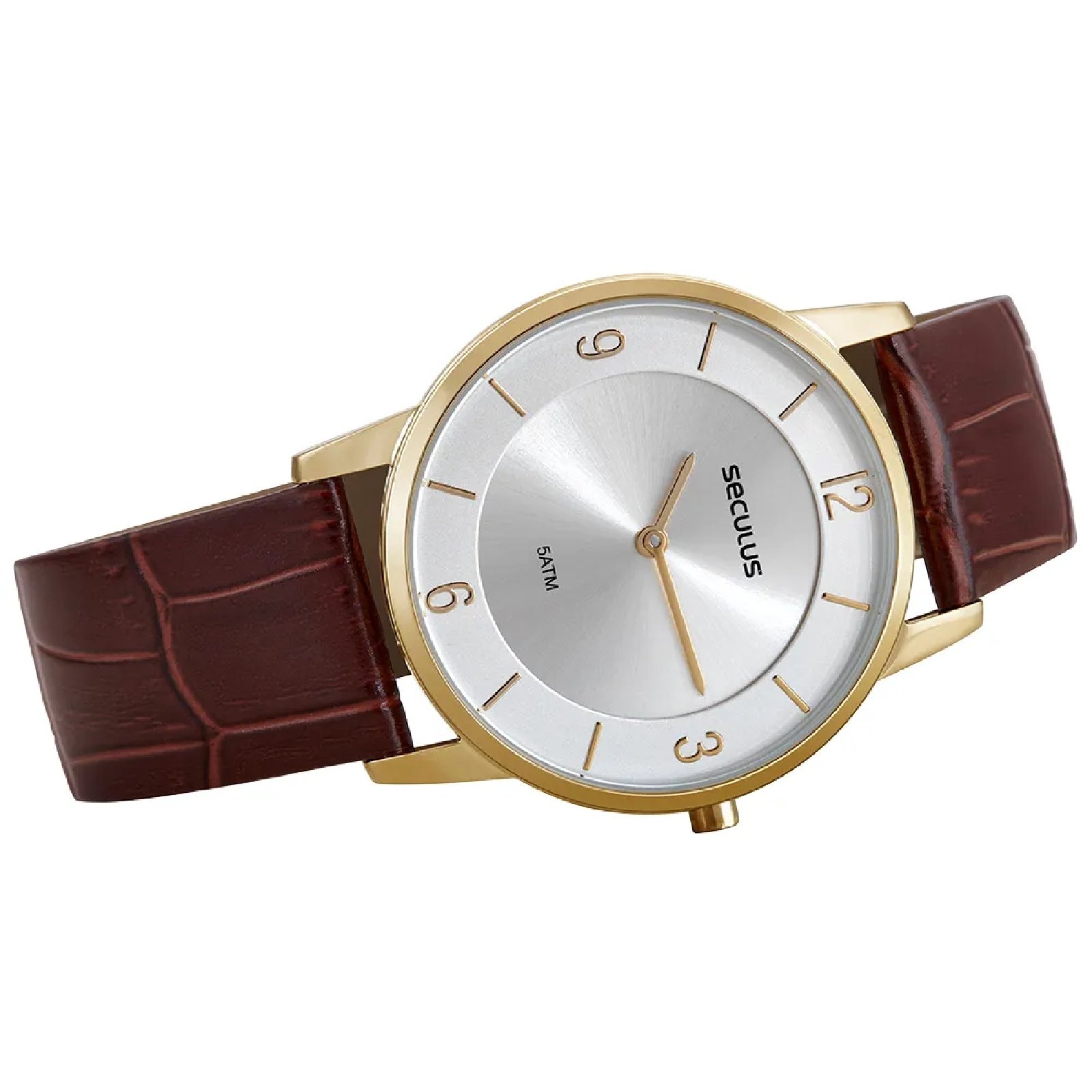 Relógio Masculino Seculus Slim 23724GPSVDC1 Couro Crocodilo Dourado 3