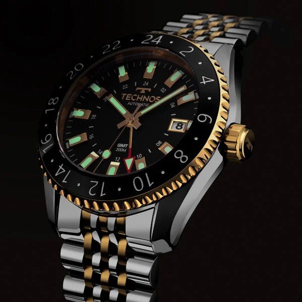 Relógio Technos Diver Automatico GMT NH34AC/T1P Bicolor Prata 3