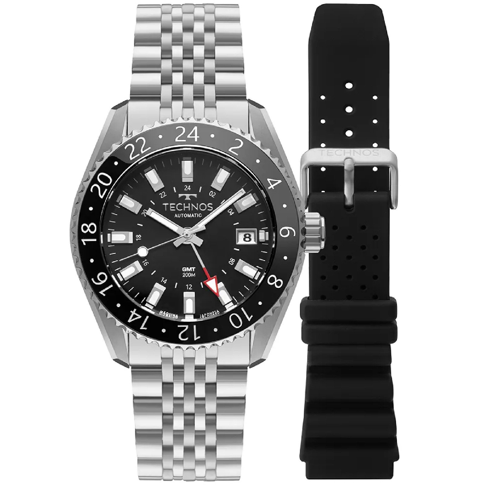 Relógio Technos Diver Automatico GMT NH34AA/T1P Prata