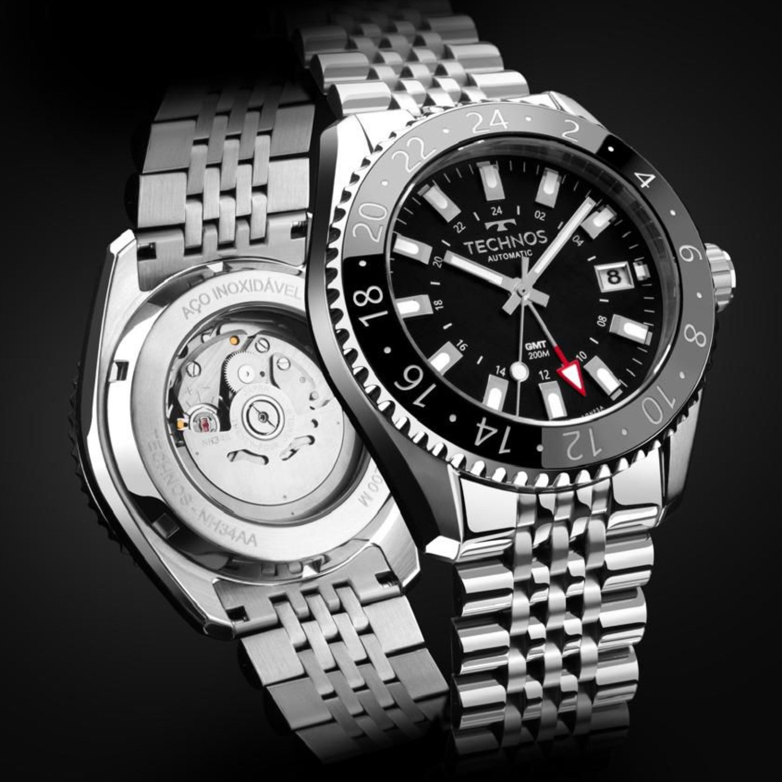 Relógio Technos Diver Automatico GMT NH34AA/T1P Prata Prata 4