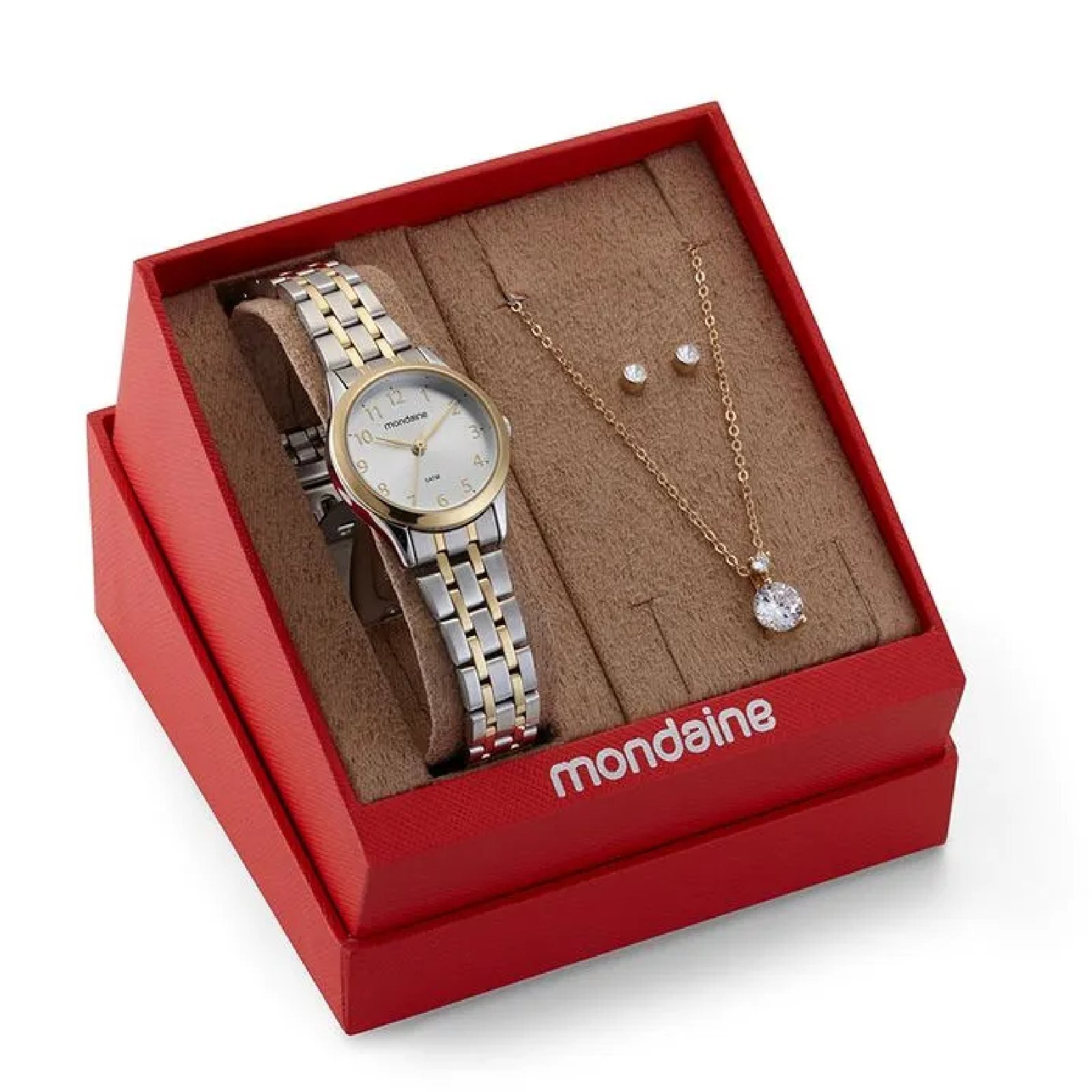 Kit Relógio Mondaine Bicolor com Colar e Brincos 32608LPMKBE3K1 Prata 2