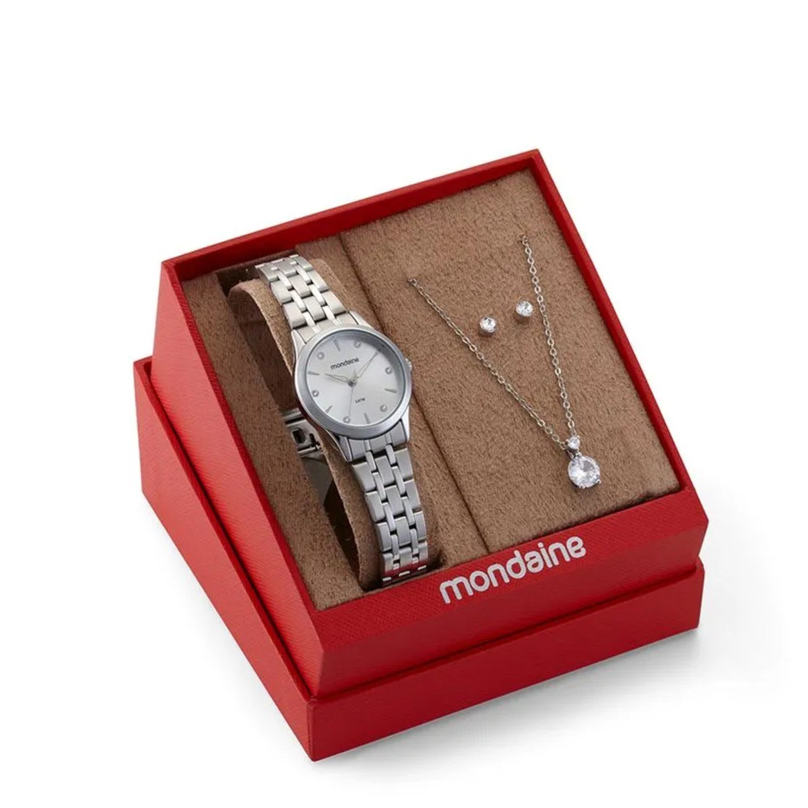 Kit Relógio Mondaine Prata com Colar e Brincos 32610L0MKNE2K1 Prata 2