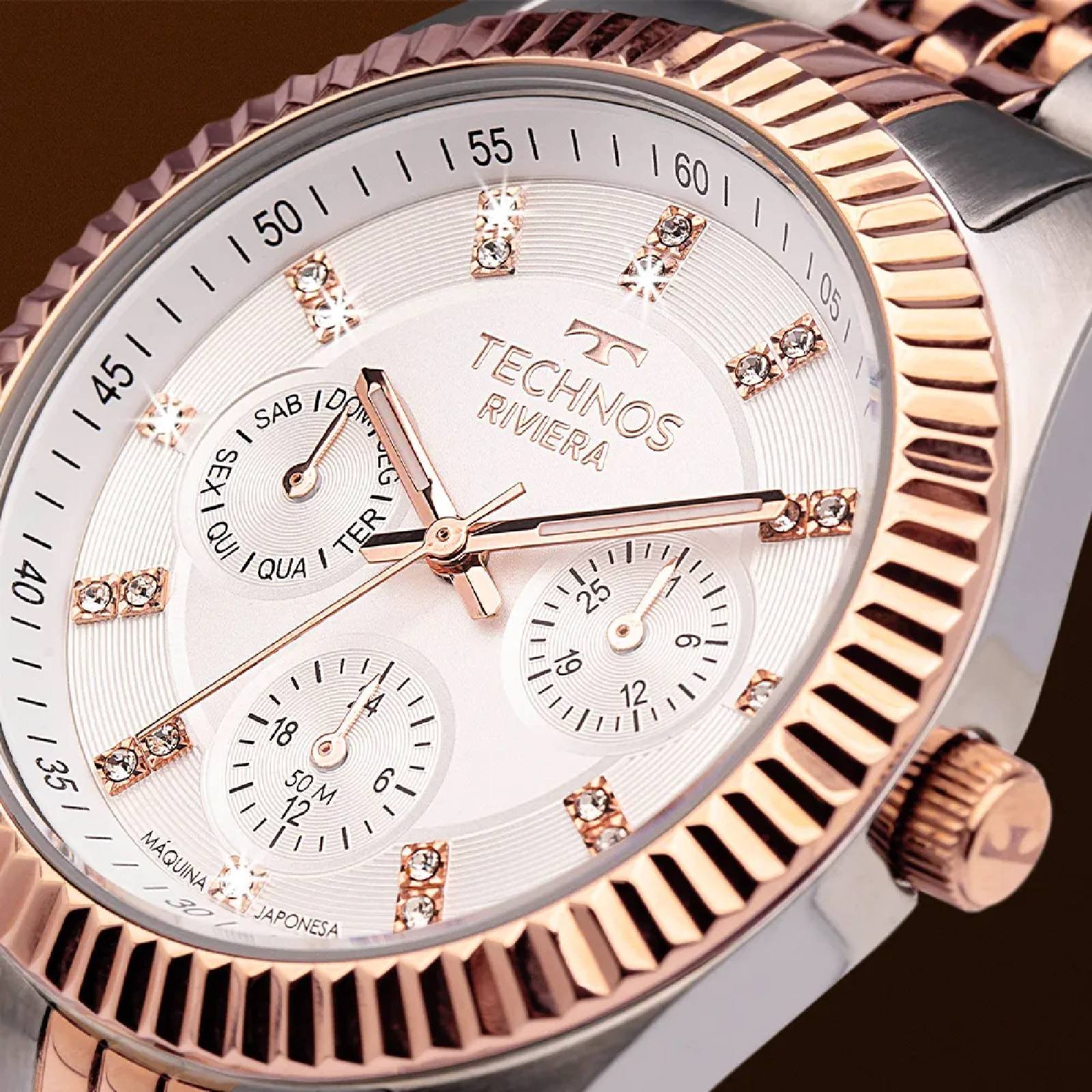 Relógio Technos Feminino Riviera 6P79BX/1K Bicolor Prata/Dourado 2