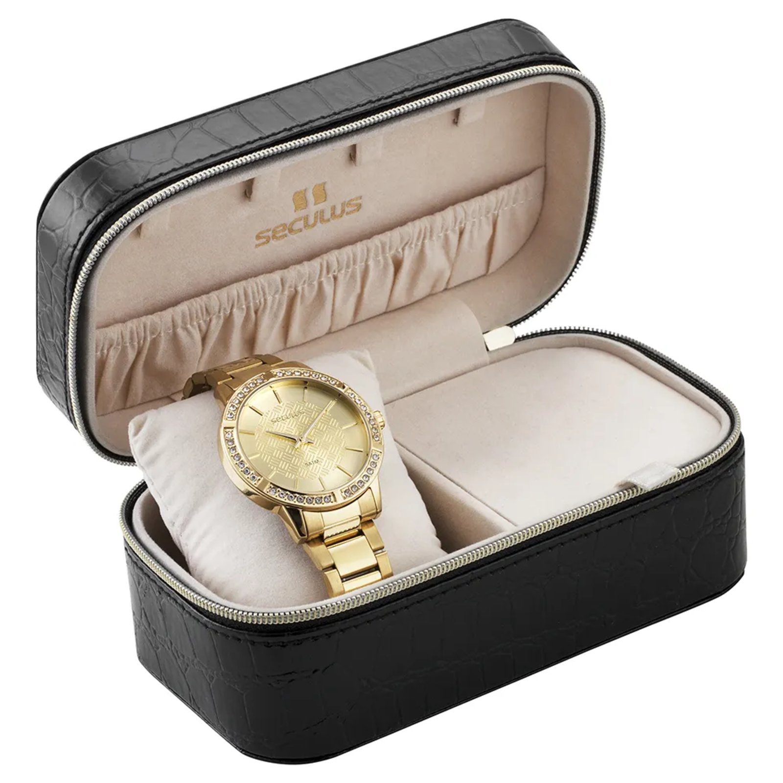 Relógio Seculus 77345LPSKDS1 Feminino 38mm Aço Inox com Porta Joias Dourado 2