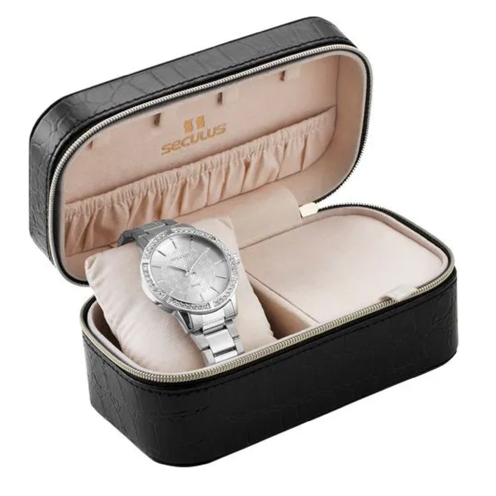 Relógio Seculus 77345L0SKNS2 Feminino 38mm Aço Inox com Porta Joias Prata 2