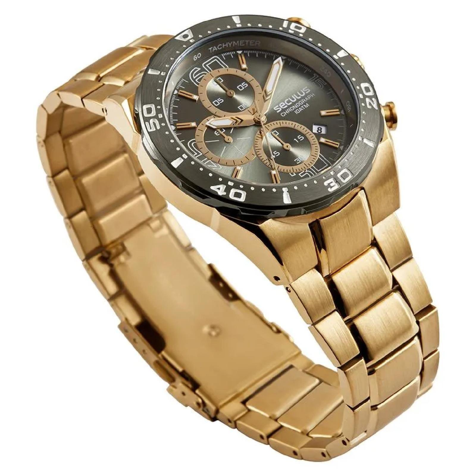 Relógio Seculus Cronógrafo 77351GPSVHA3 44mm Aço Inox Dourado 2