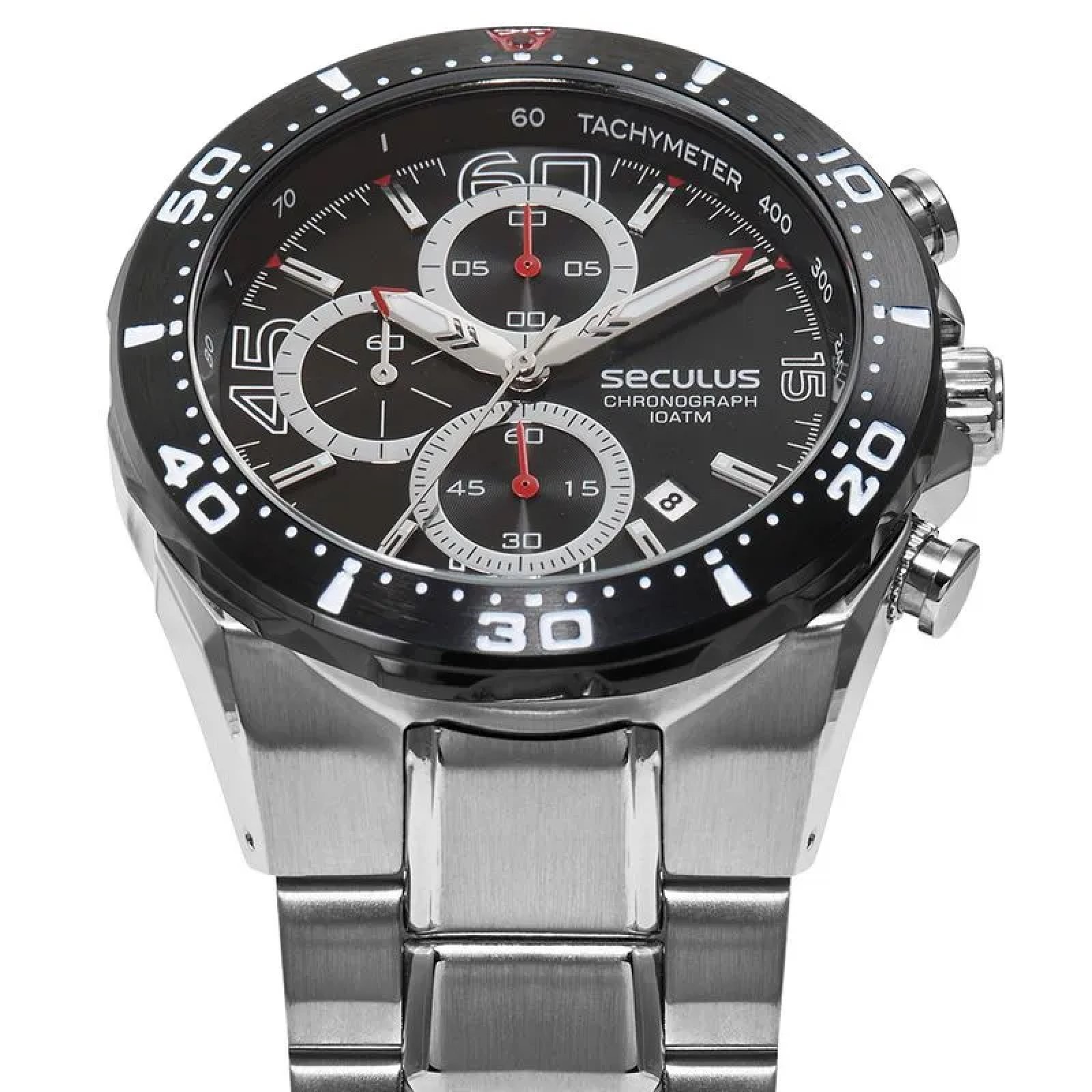 Relógio Seculus Cronógrafo 77351GPSVCA1 44mm Aço Inox Prata 2