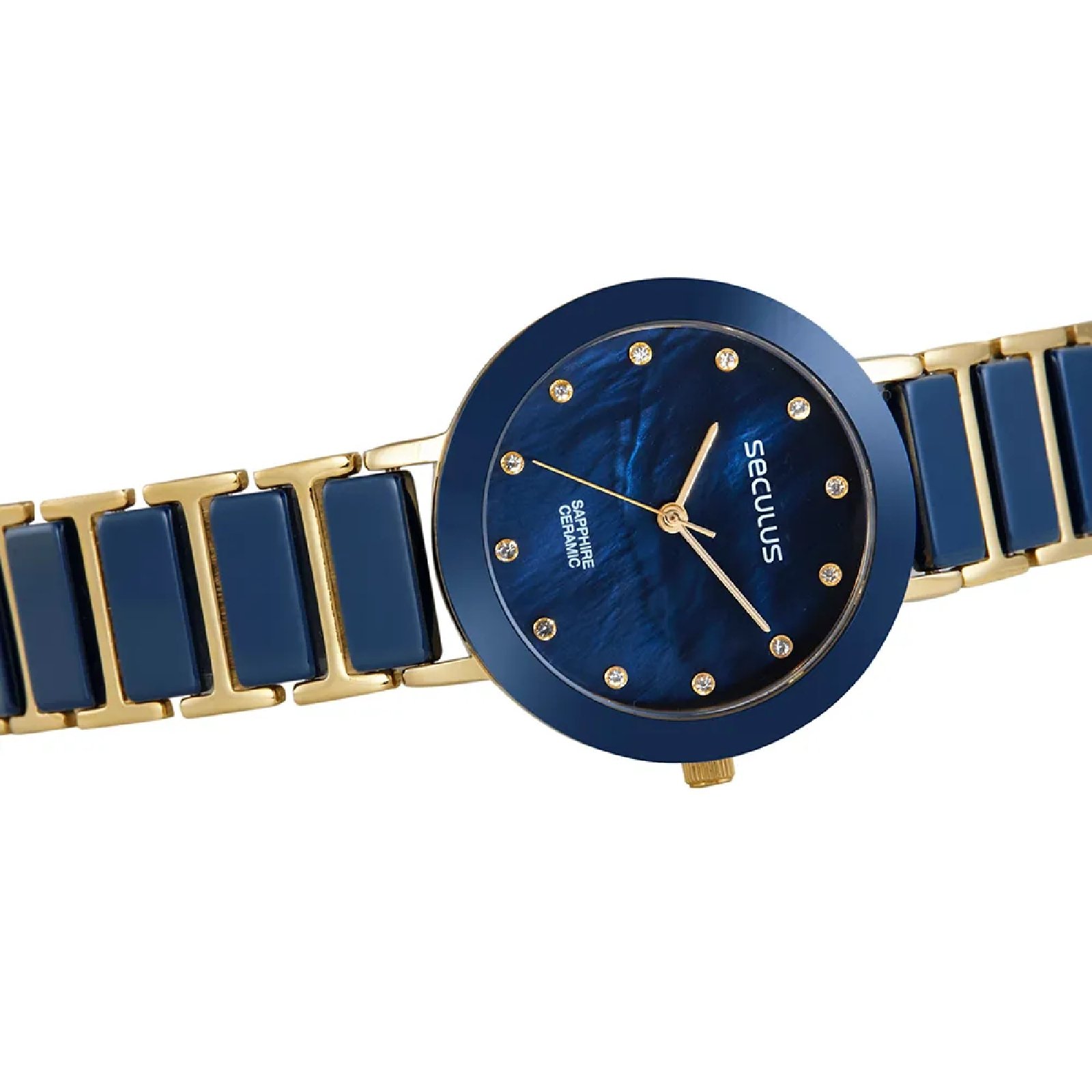 Relógio Seculus 77228LPSVDQ1 Feminino 23mm Cerâmica Azul/Dourado 3