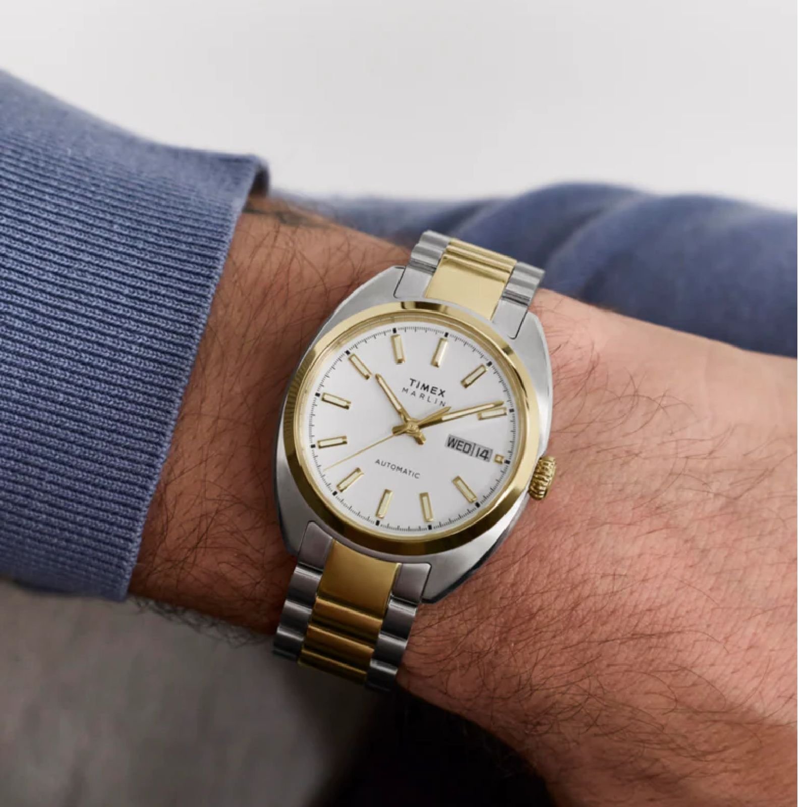 Relógio Timex Marlin Draper Automatic TW2Y65100 Masculino 37mm Aço Inox Prata/Dourado 5