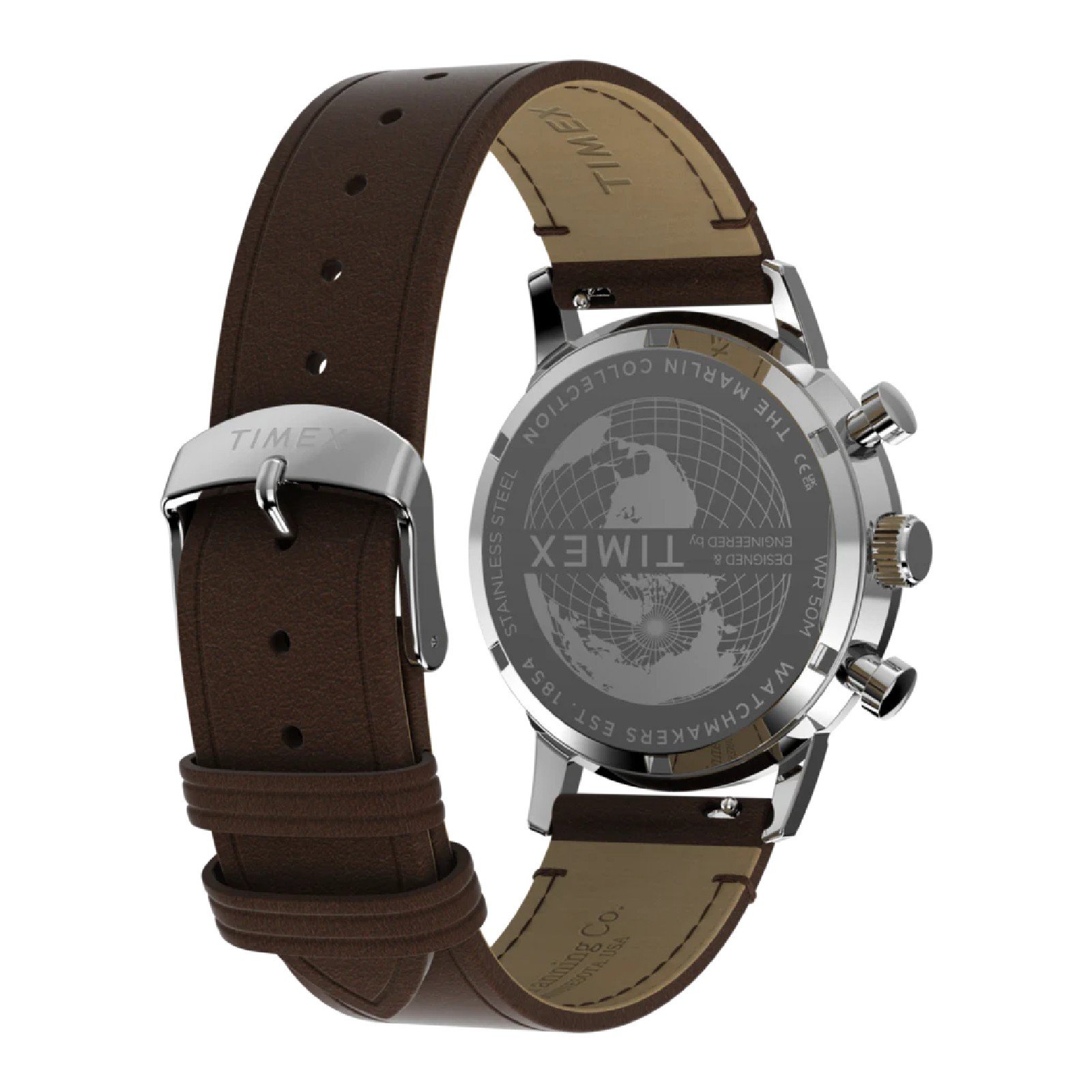 Relógio Timex Marlin® Tachymeter Cronógrafo TW2Y66600 40mm Couro Prata 4