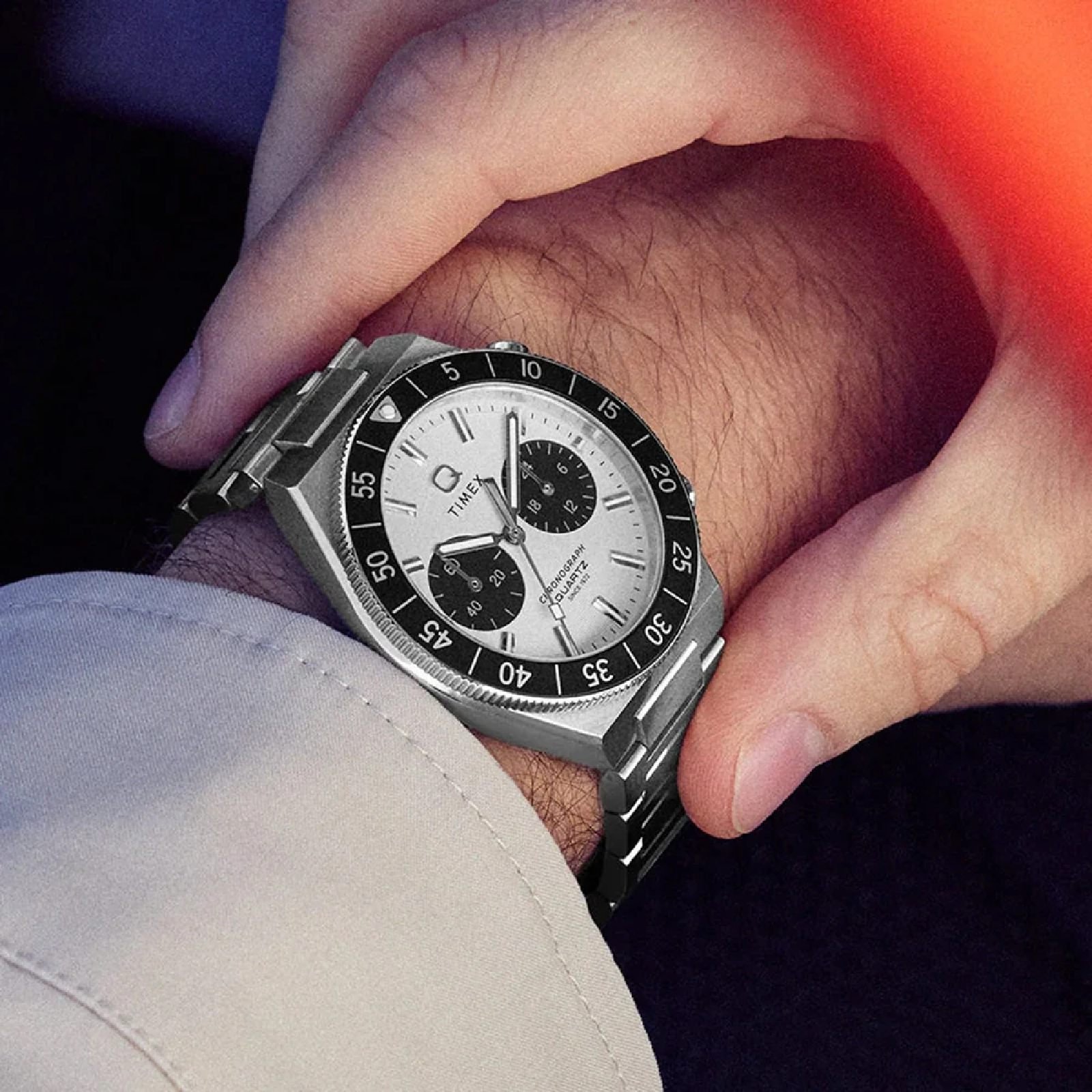 Relógio Timex Q Continental Chronograph TW2Y55800 Masculino 40mm Aço Inox Prata 2