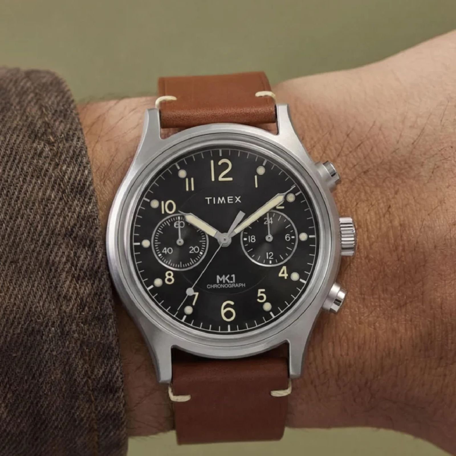Relógio Timex MK1 Chronograph TW2Y71100 40mm Couro Prata 2