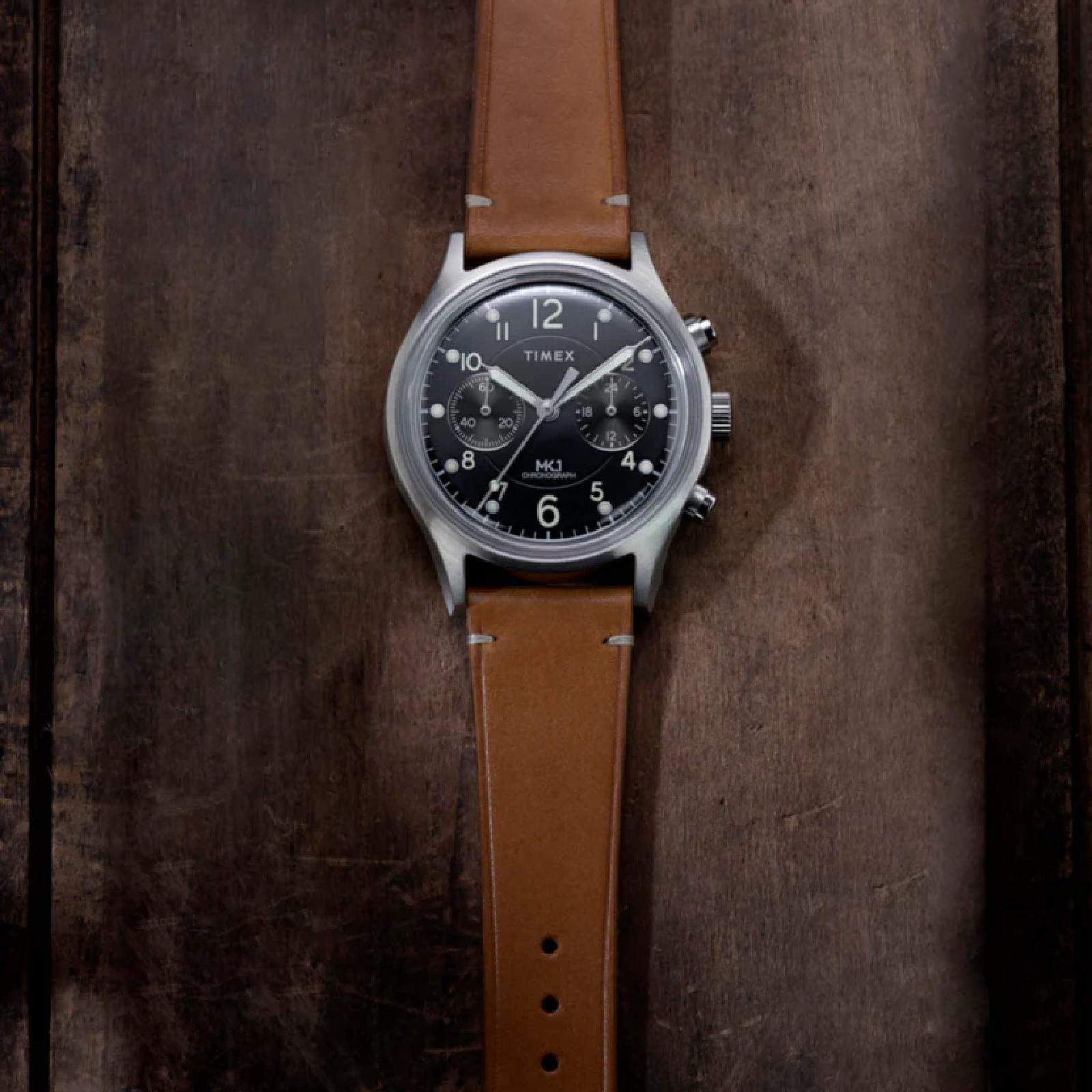 Relógio Timex MK1 Chronograph TW2Y71100 40mm Couro Prata 3