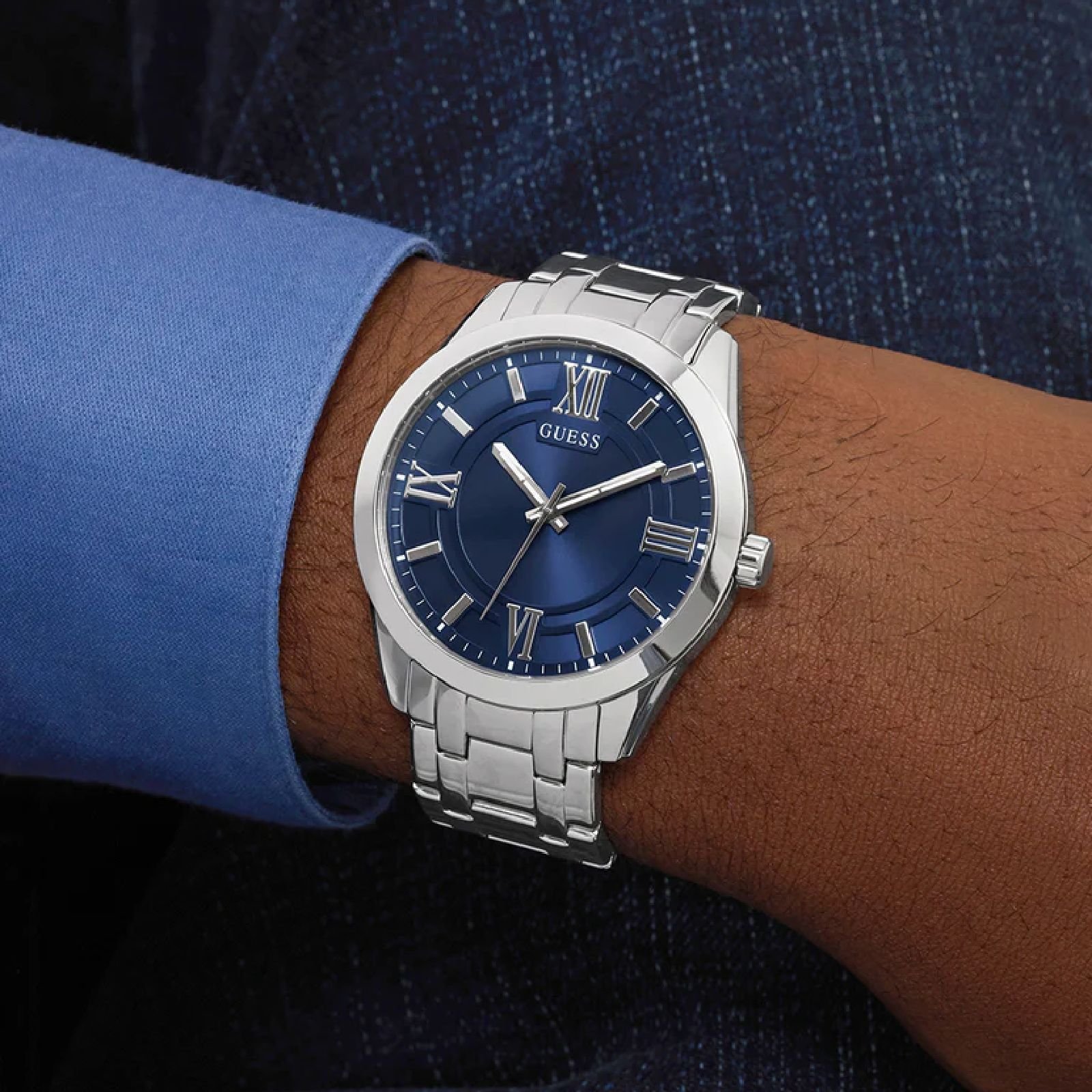 Relógio Guess GW1008G1 Masculino 44mm Aço Inox Prata 4