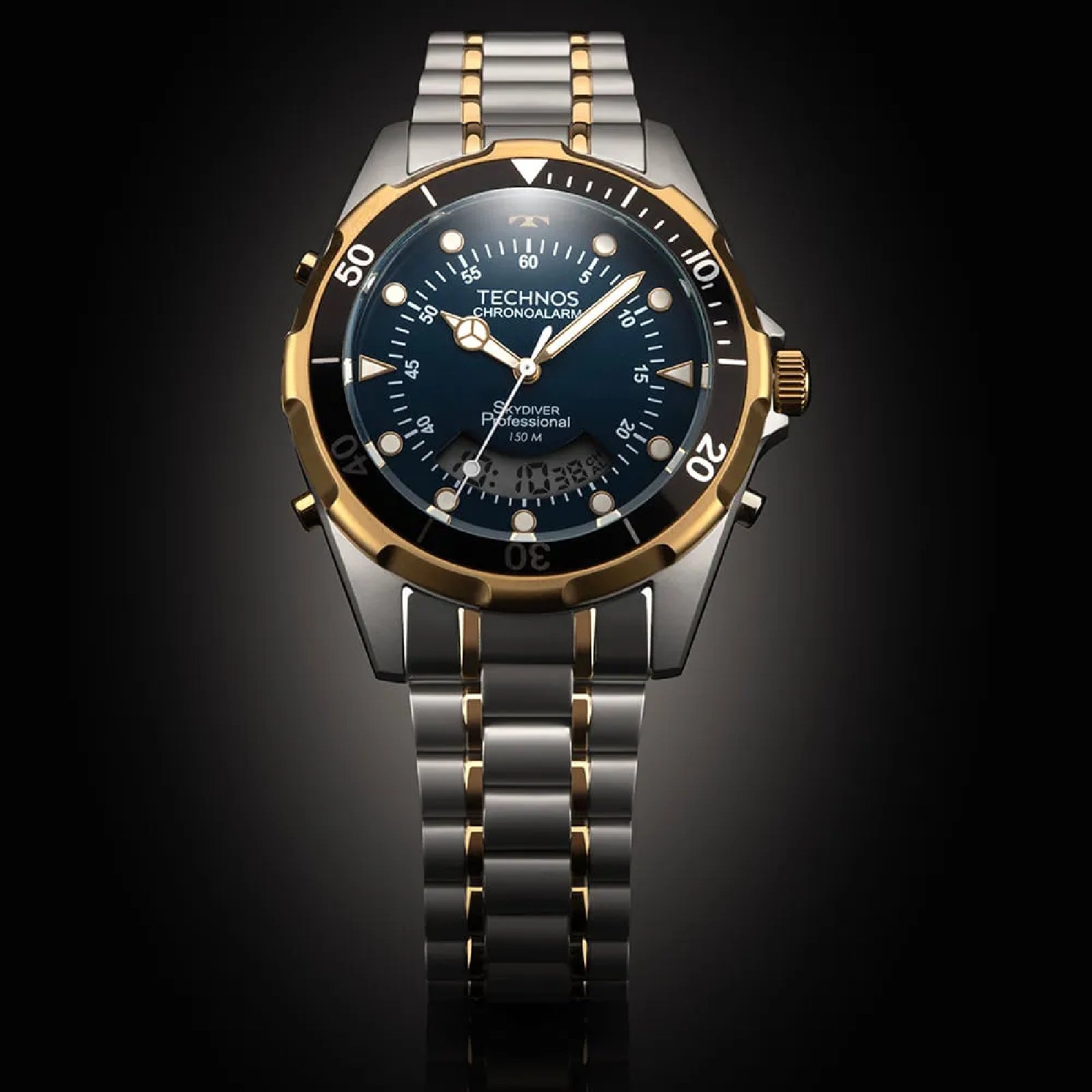 Relógio Technos Skydiver WT2060AF/1A Masculino 40mm Aço Inox Prata/Dourado 3