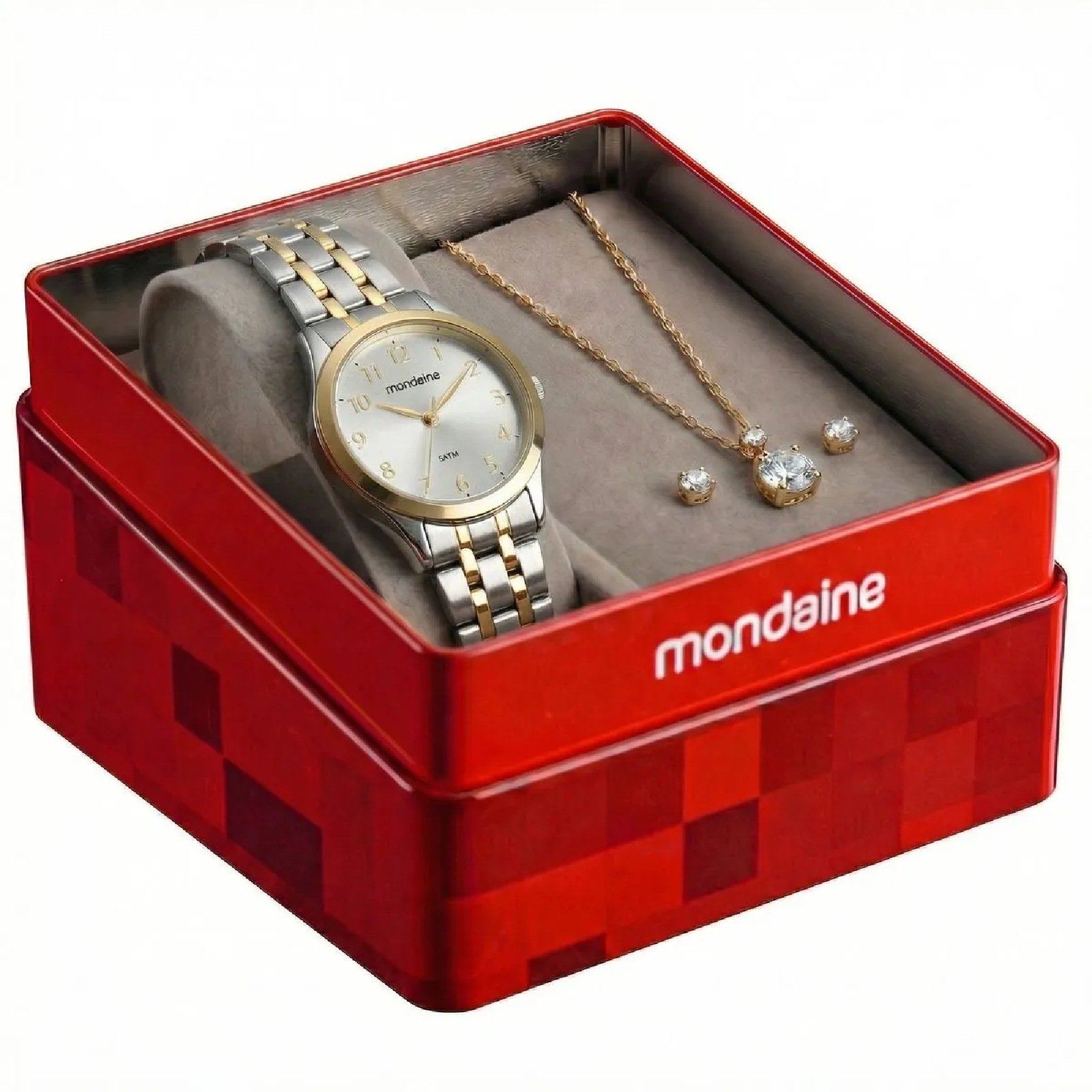 Kit Relógio Mondaine Bicolor com Colar e Brincos 99913LPMKBE3K1 Prata/Dourado 4