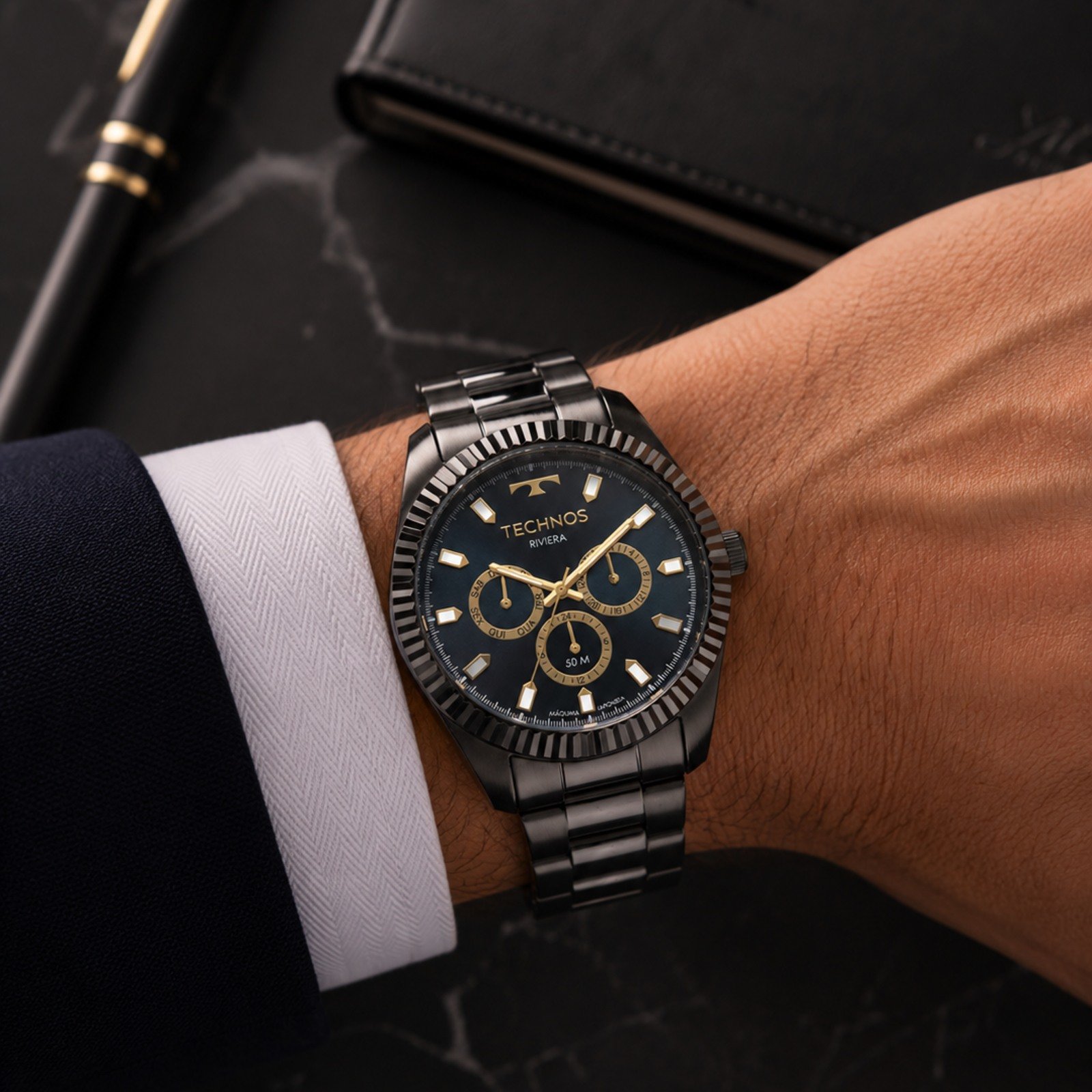Relógio Technos Masculino Riviera 6P79CD/1A 43mm Aço Inox Cinza 2