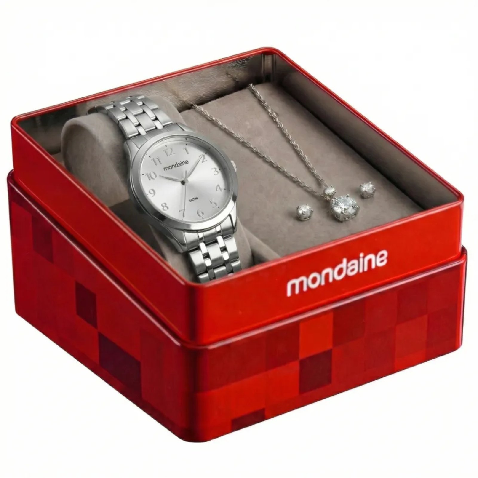 Kit Relógio Mondaine Prata com Colar e Brincos 99913L0MKNE2K1 28mm Prata 2