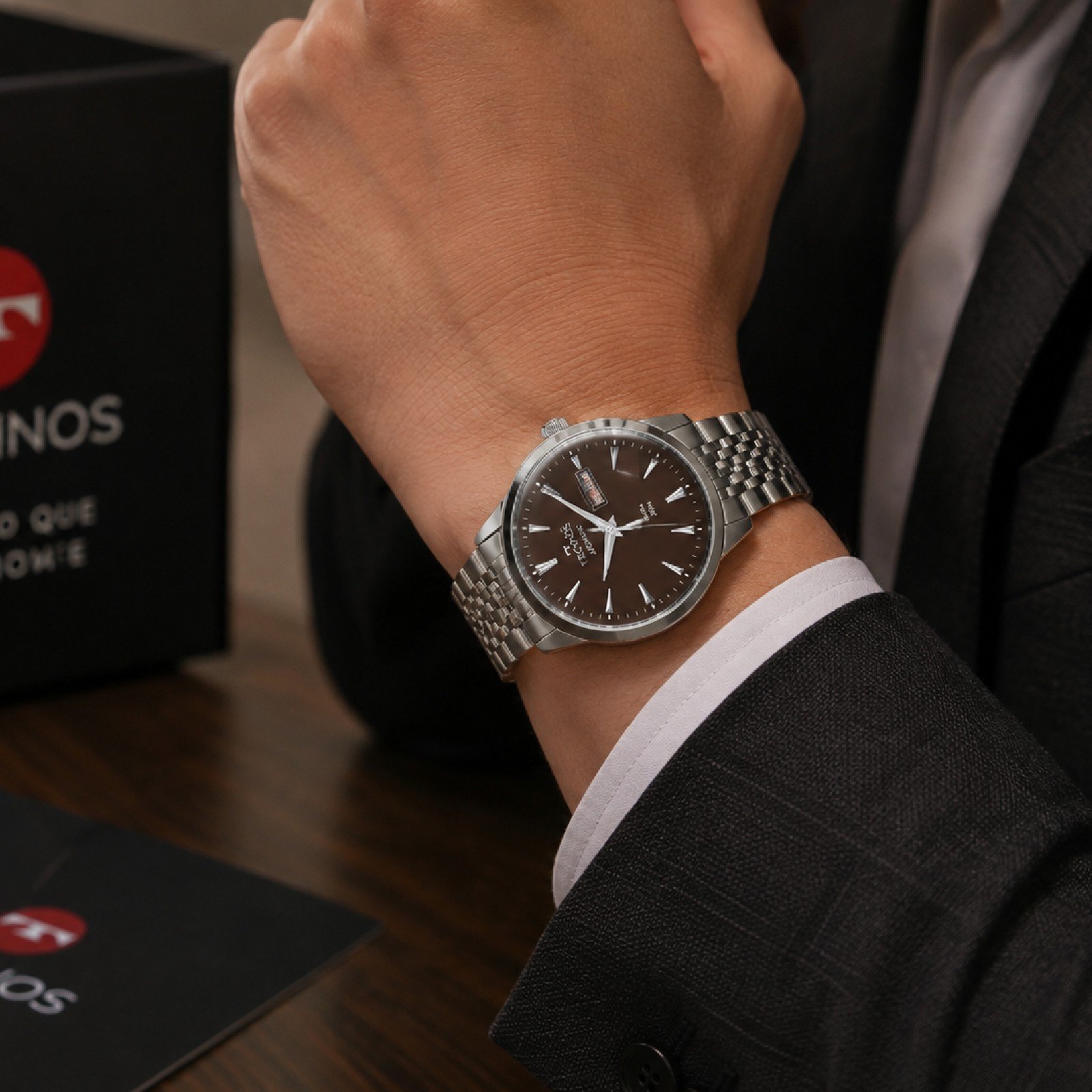 Relógio Technos Automático Dress 8205PR/1M Masculino 42mm Prata 2
