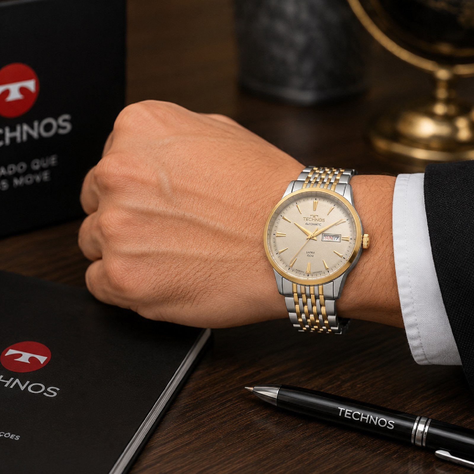 Relógio Technos Automático Dress 8205PS-1C Bicolor Masculino 42mm Dourado 2
