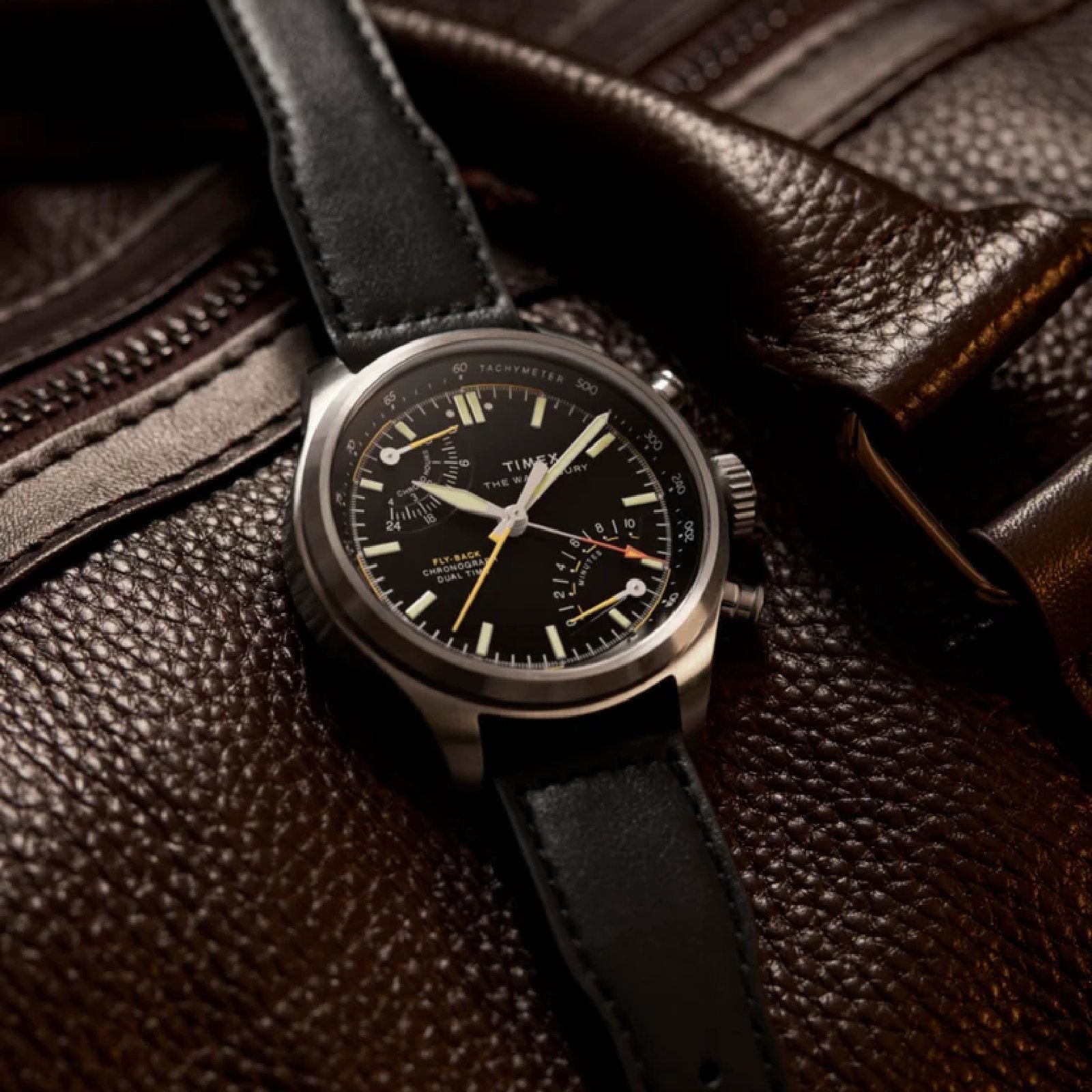 Relógio Timex Waterbury Ace Fly-Back TW2Y70000M 43mm Couro Prata 3