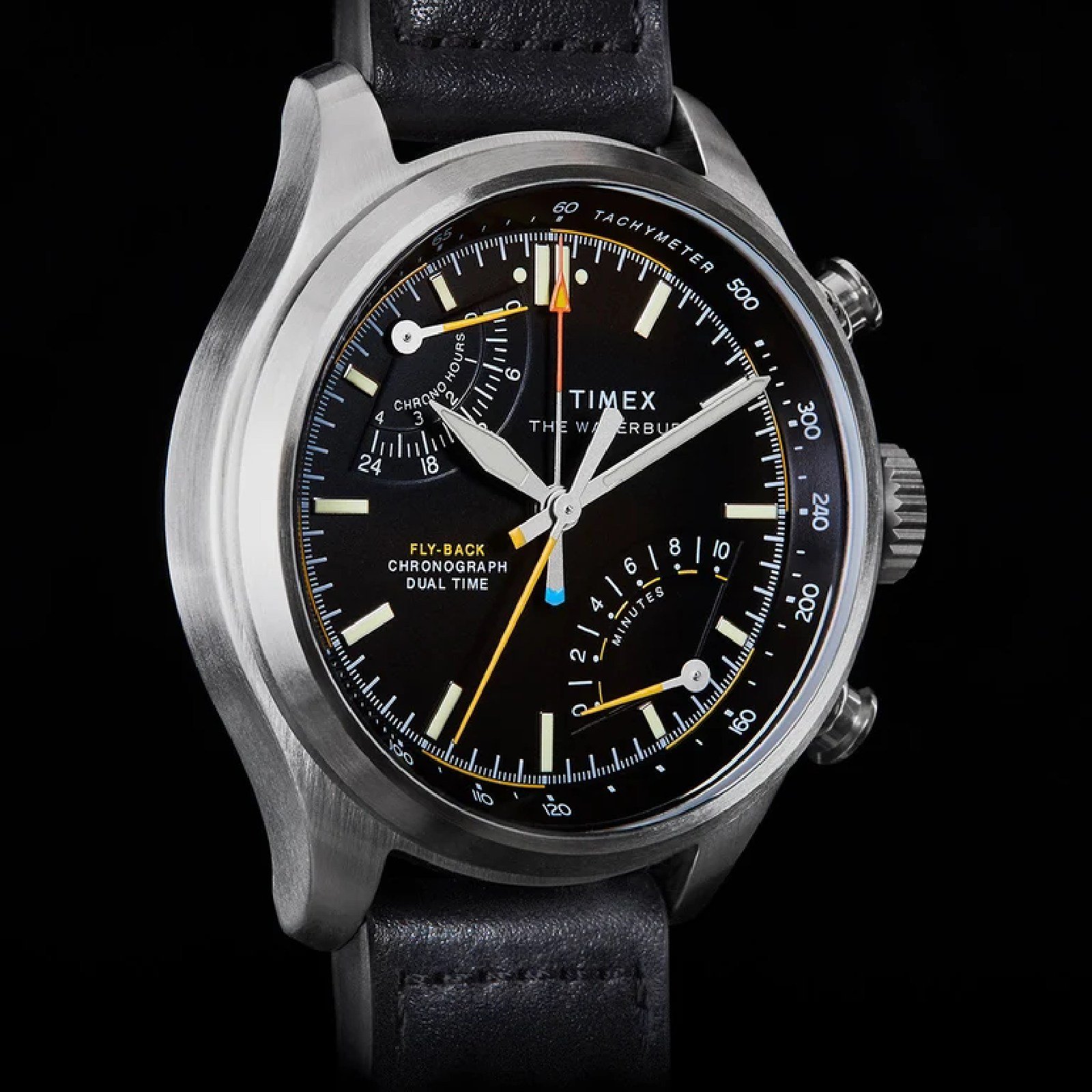 Relógio Timex Waterbury Ace Fly-Back TW2Y70000M 43mm Couro Prata 4