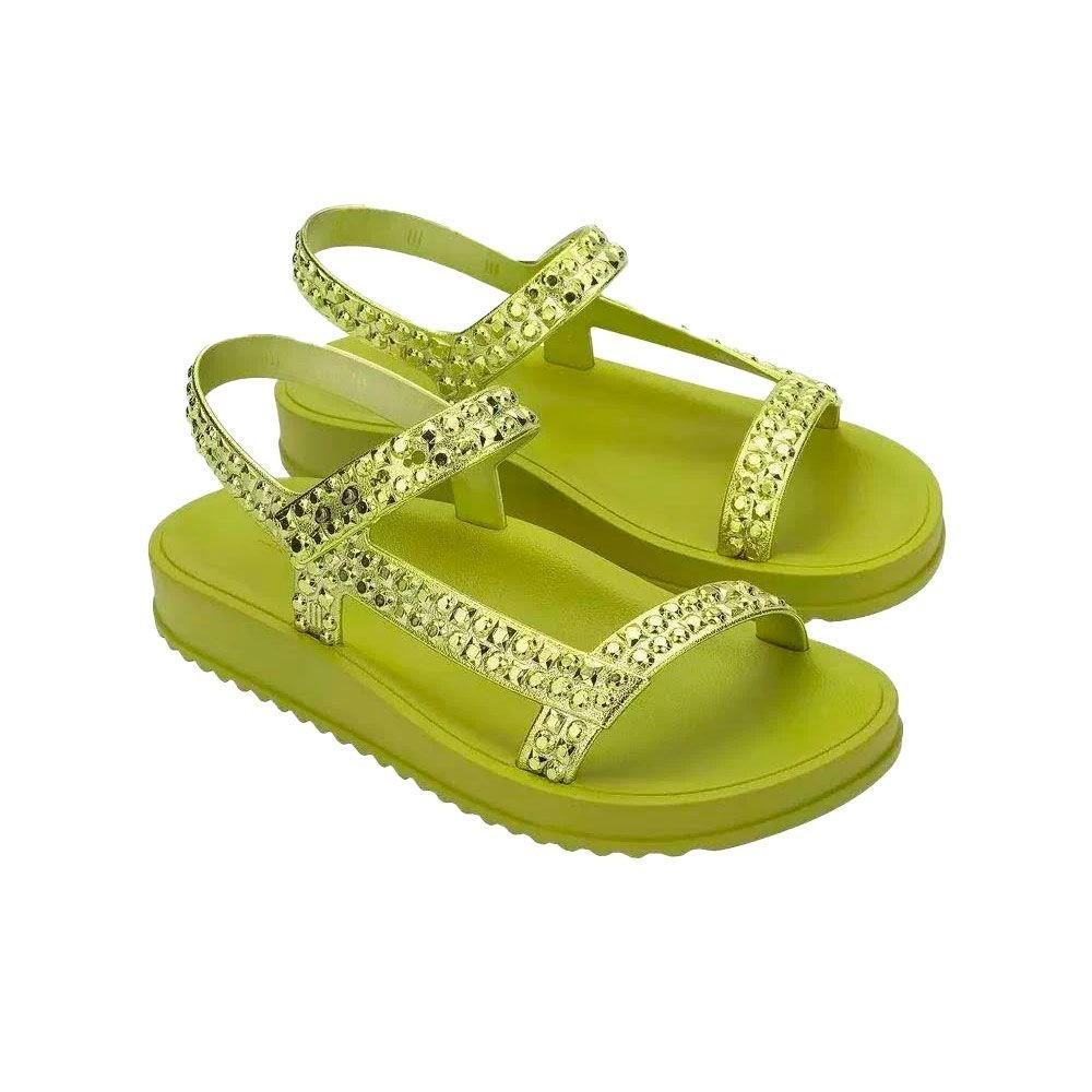 Sandália Melissa Feminina Slide Lust Tiras Melflex Cromado Verde Amarelo 3