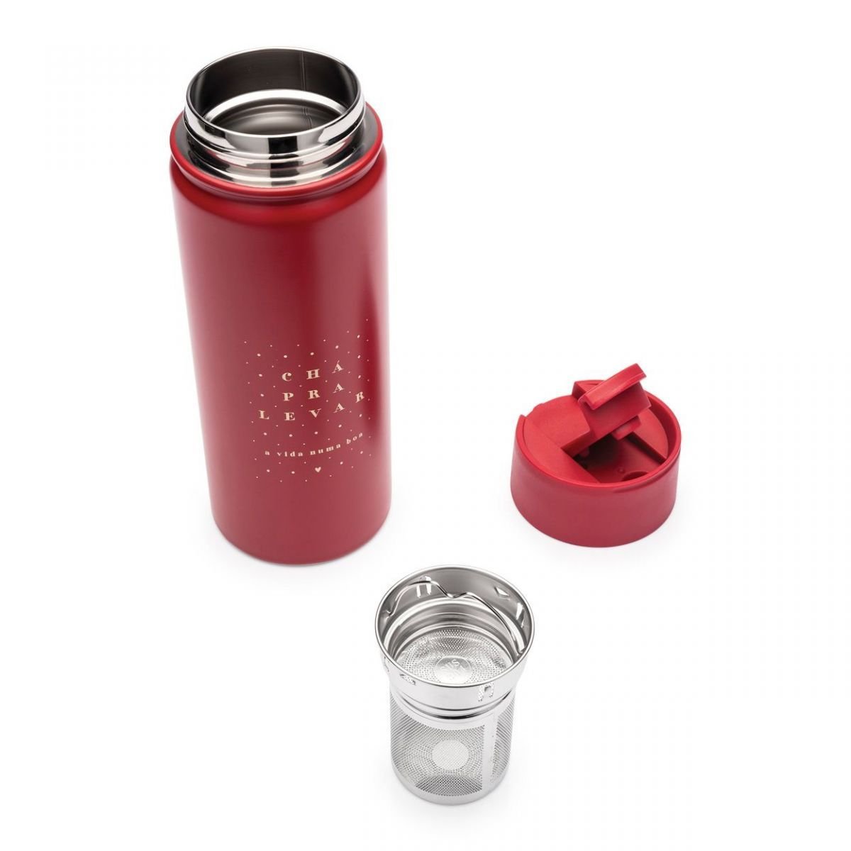 Garrafa Termica e Infusor Cha pra Levar Vermelho 3