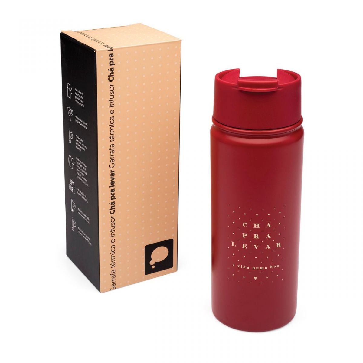 Garrafa Termica e Infusor Cha pra Levar Vermelho 4