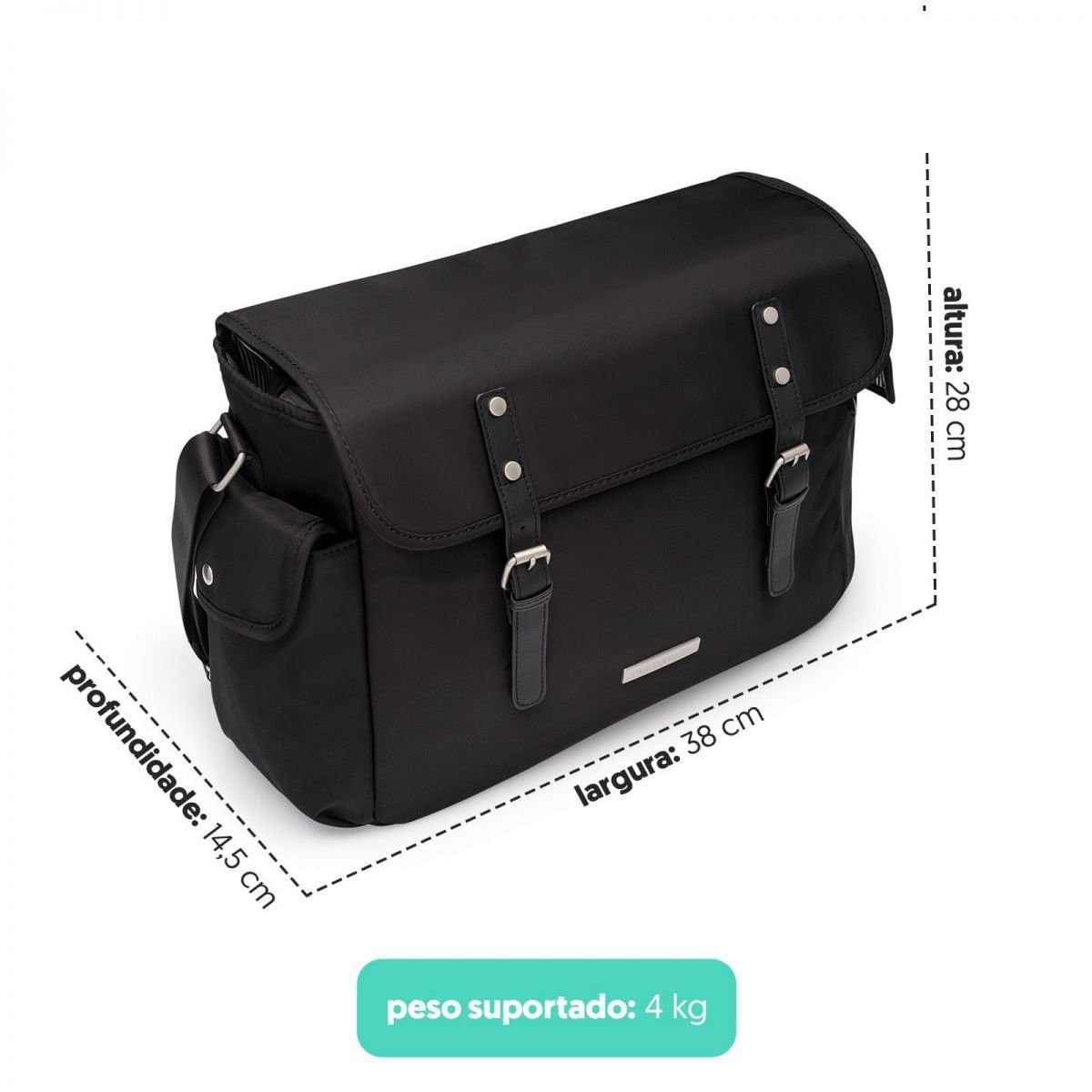 Bolsa Maternidade Fivelas Preta Preto 9