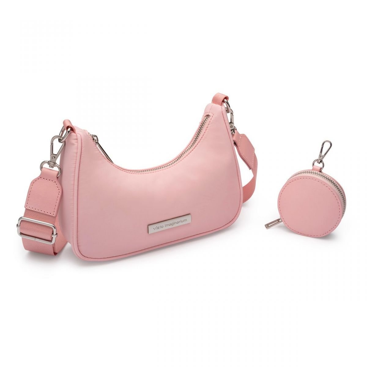 Bolsa Baguete Com Niqueleira Rosa Claro Rosa 2