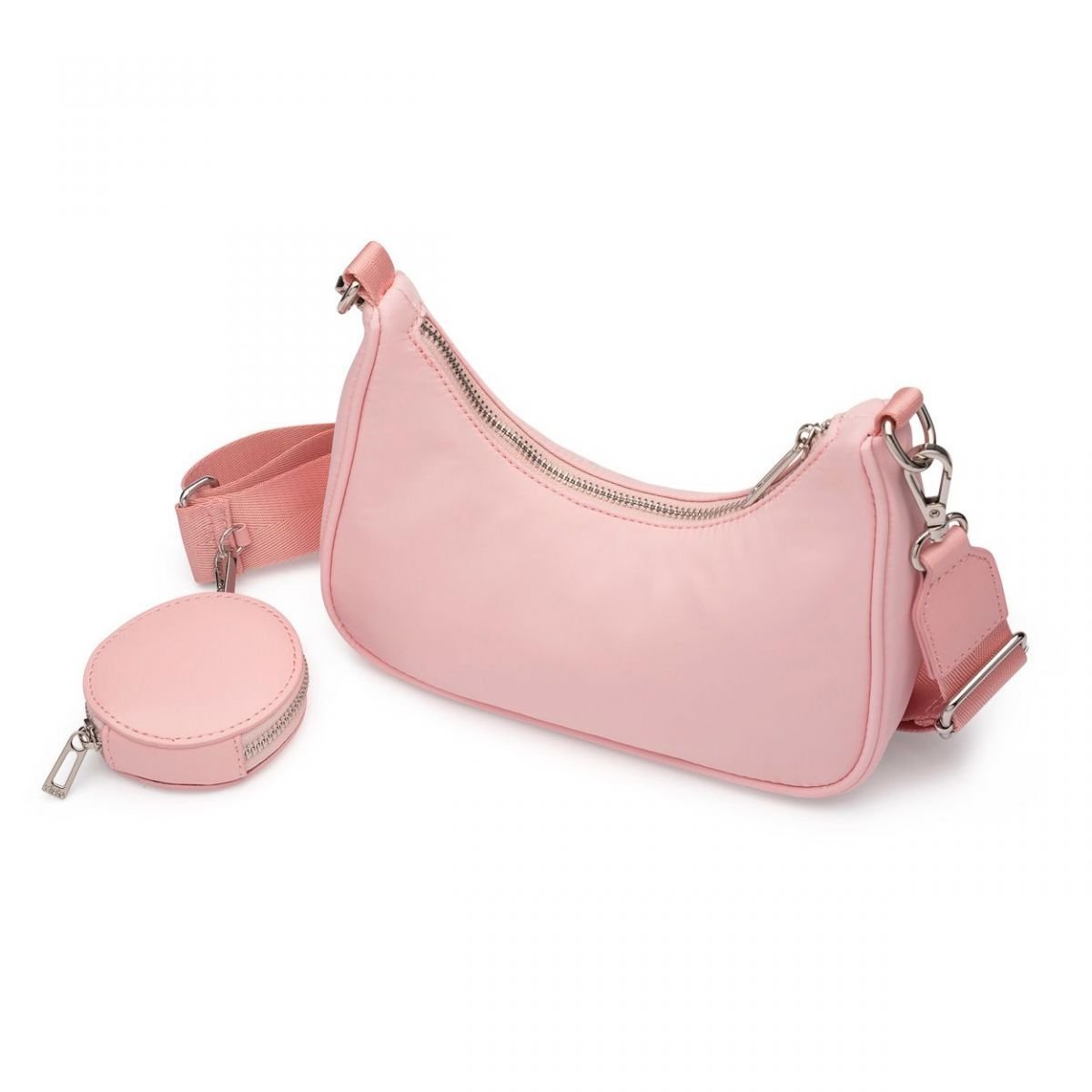 Bolsa Baguete Com Niqueleira Rosa Claro Rosa 3