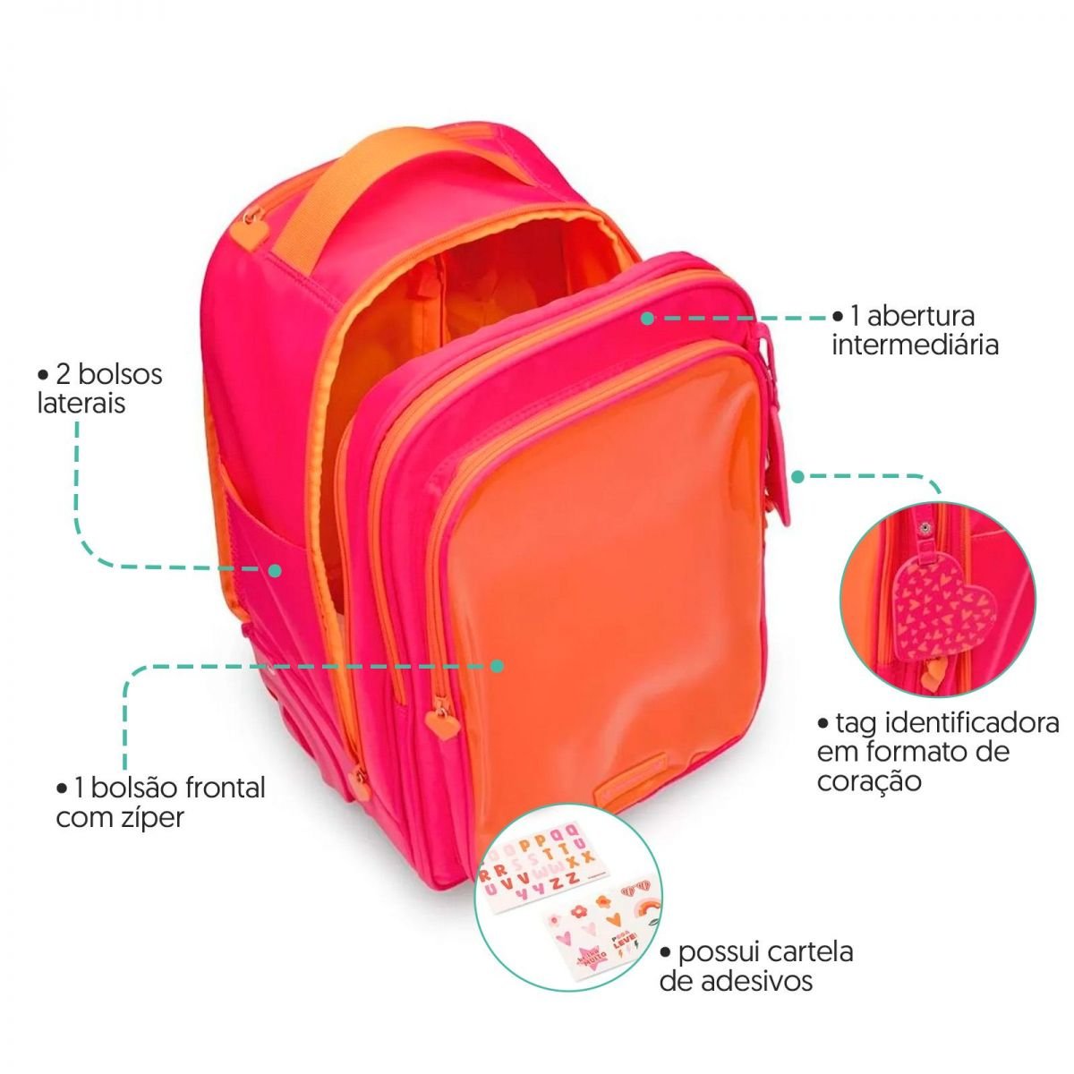 Mochila rodinha rosa glitter adesivos Rosa 7