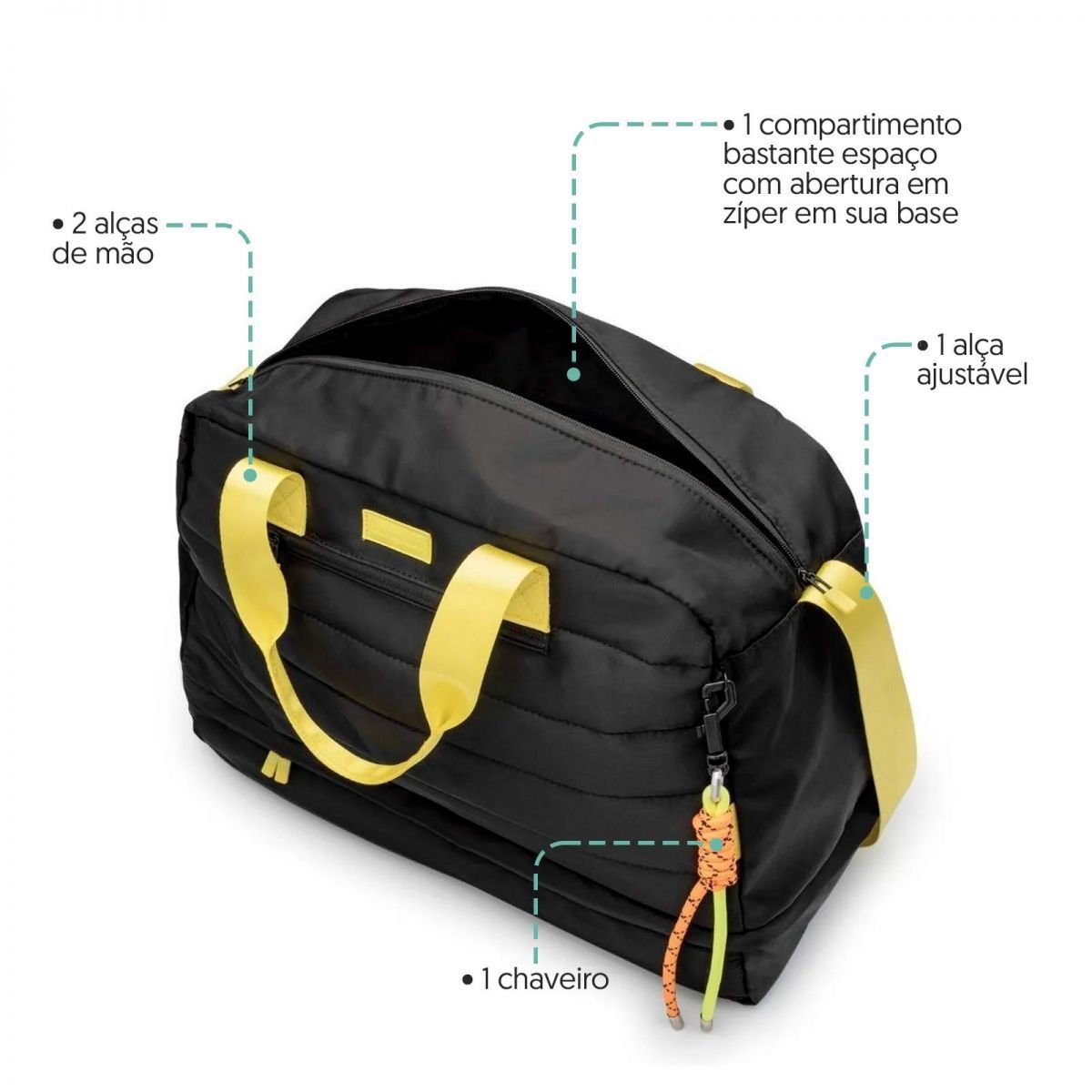 Bolsa Matelasse Preta Detalhes Neon Preto 8