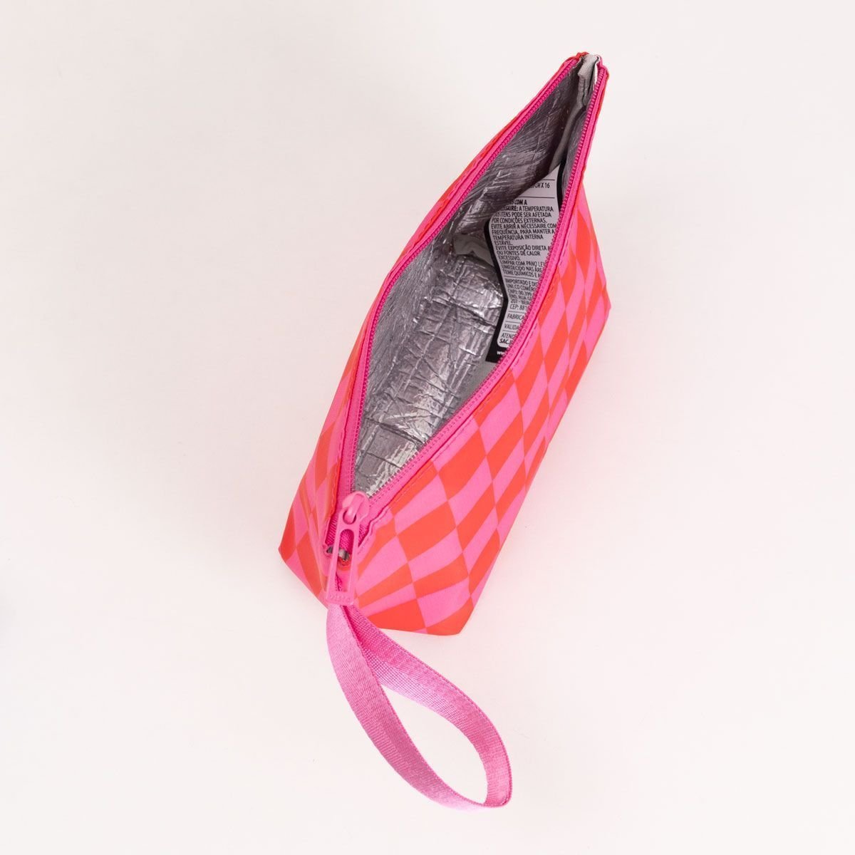 Necessaire Termica Xadrez Pink Vermelho Rosa 3