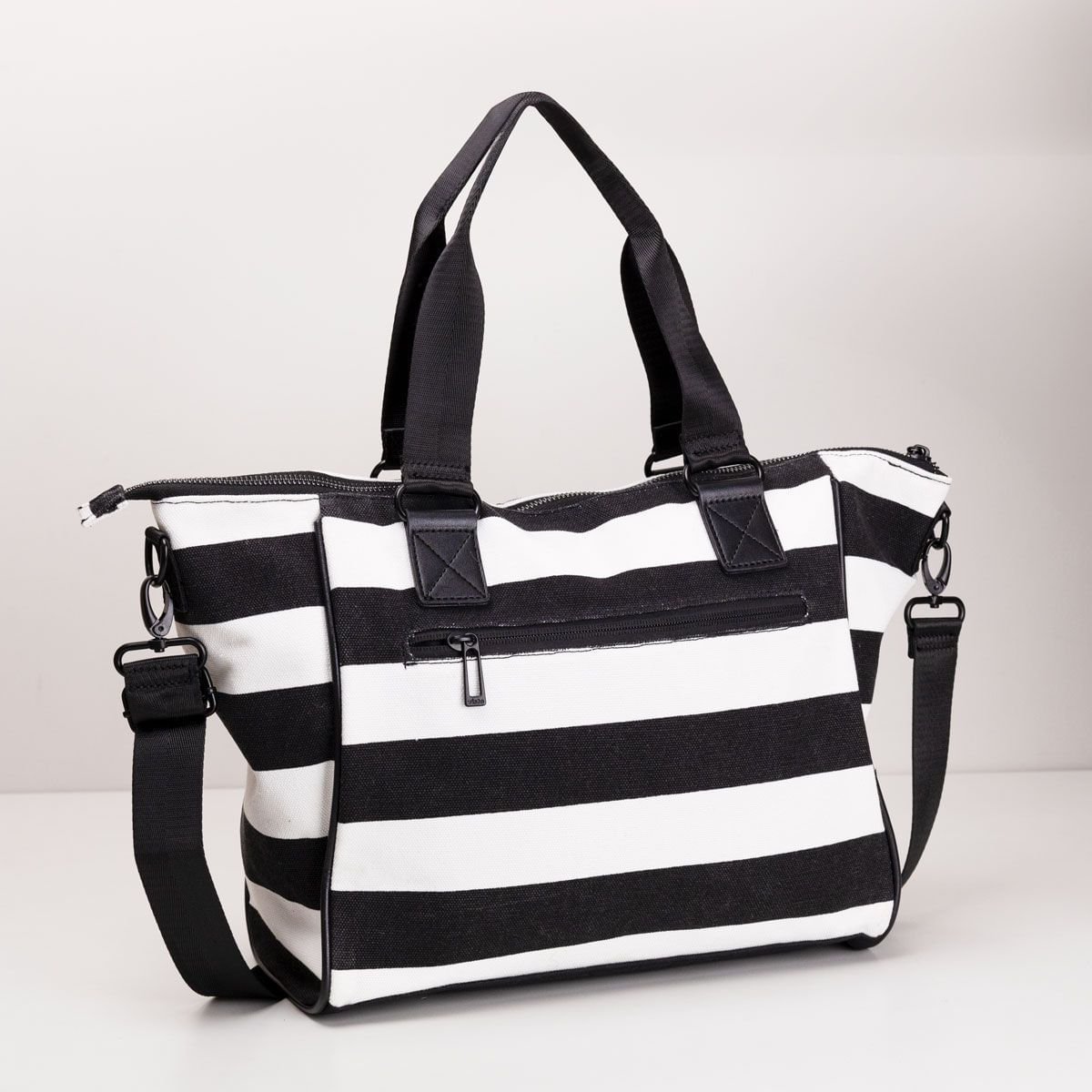 Bolsa Shopping Canvas Listrada Com Pu Preto 2