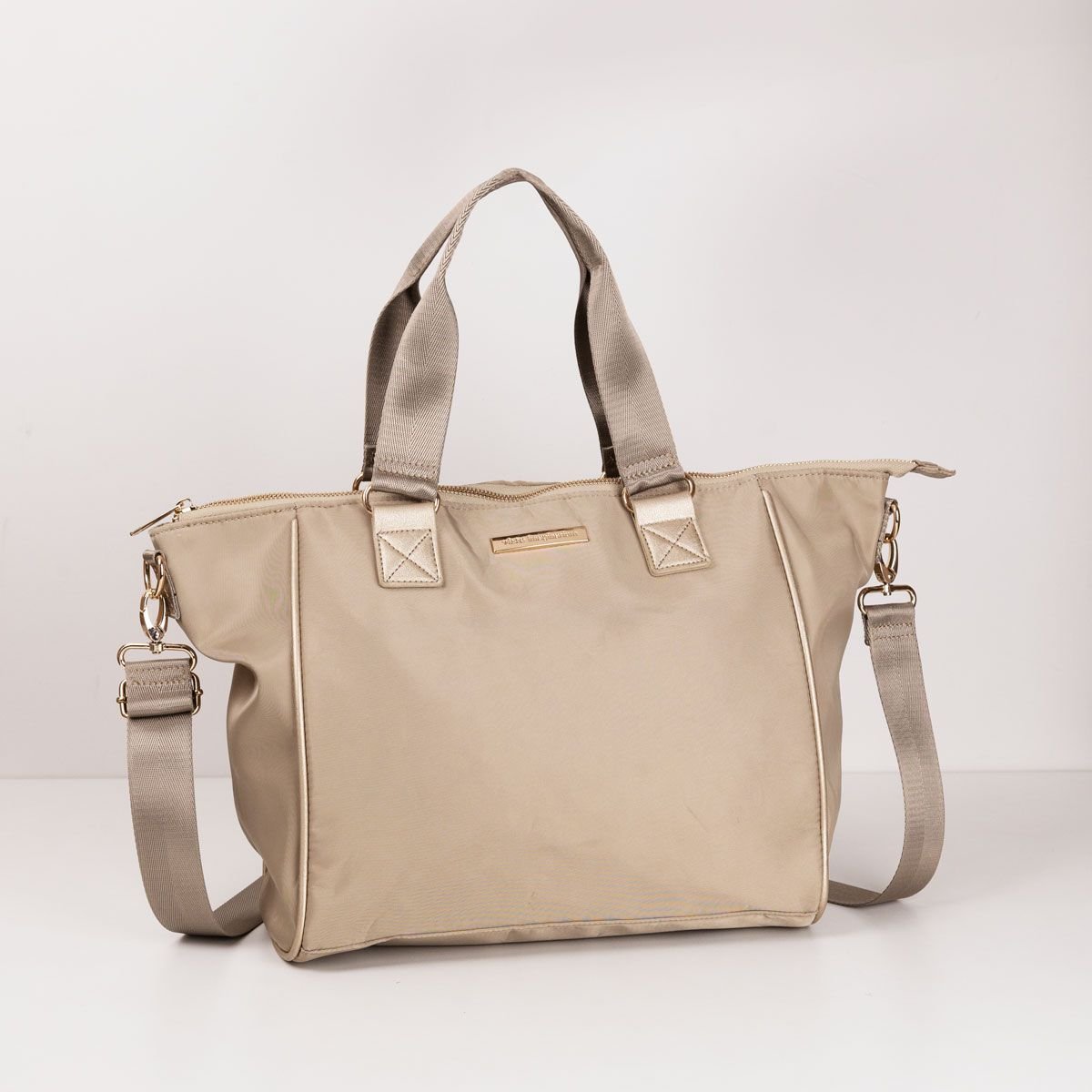 Bolsa Shopping Clara Com Pu Dourado Bege 1