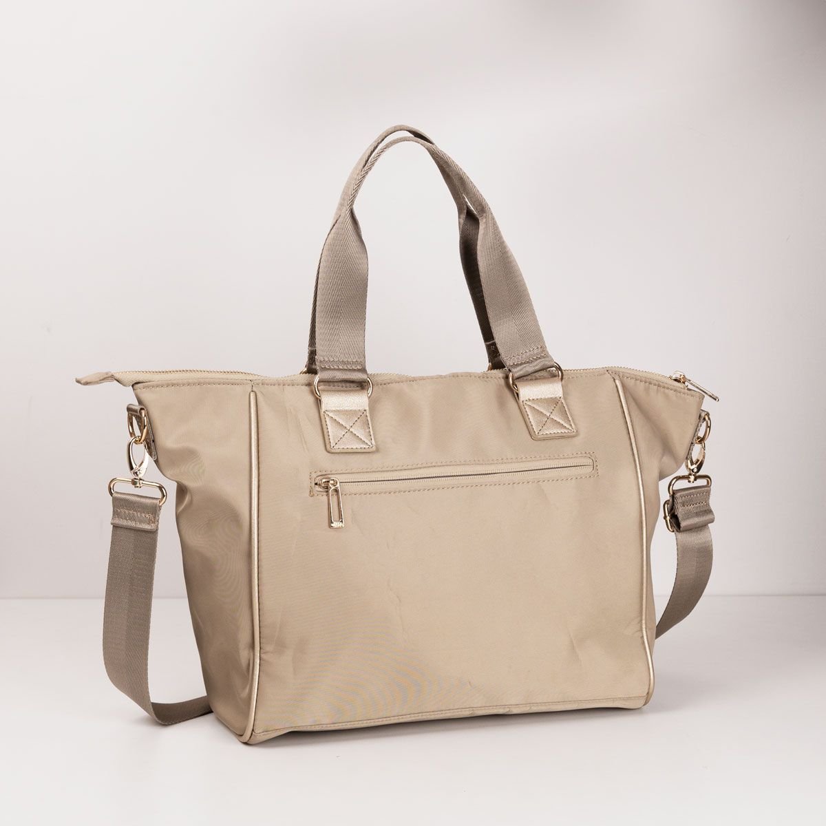 Bolsa Shopping Clara Com Pu Dourado Bege 2