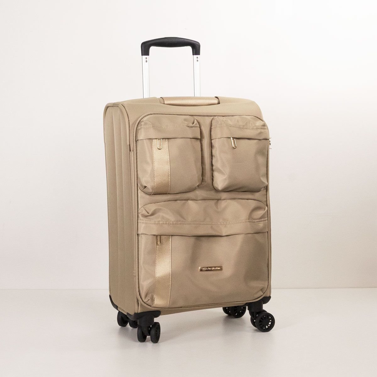 Mala De Viagem Bolsos Clara e Dourada Bege 2