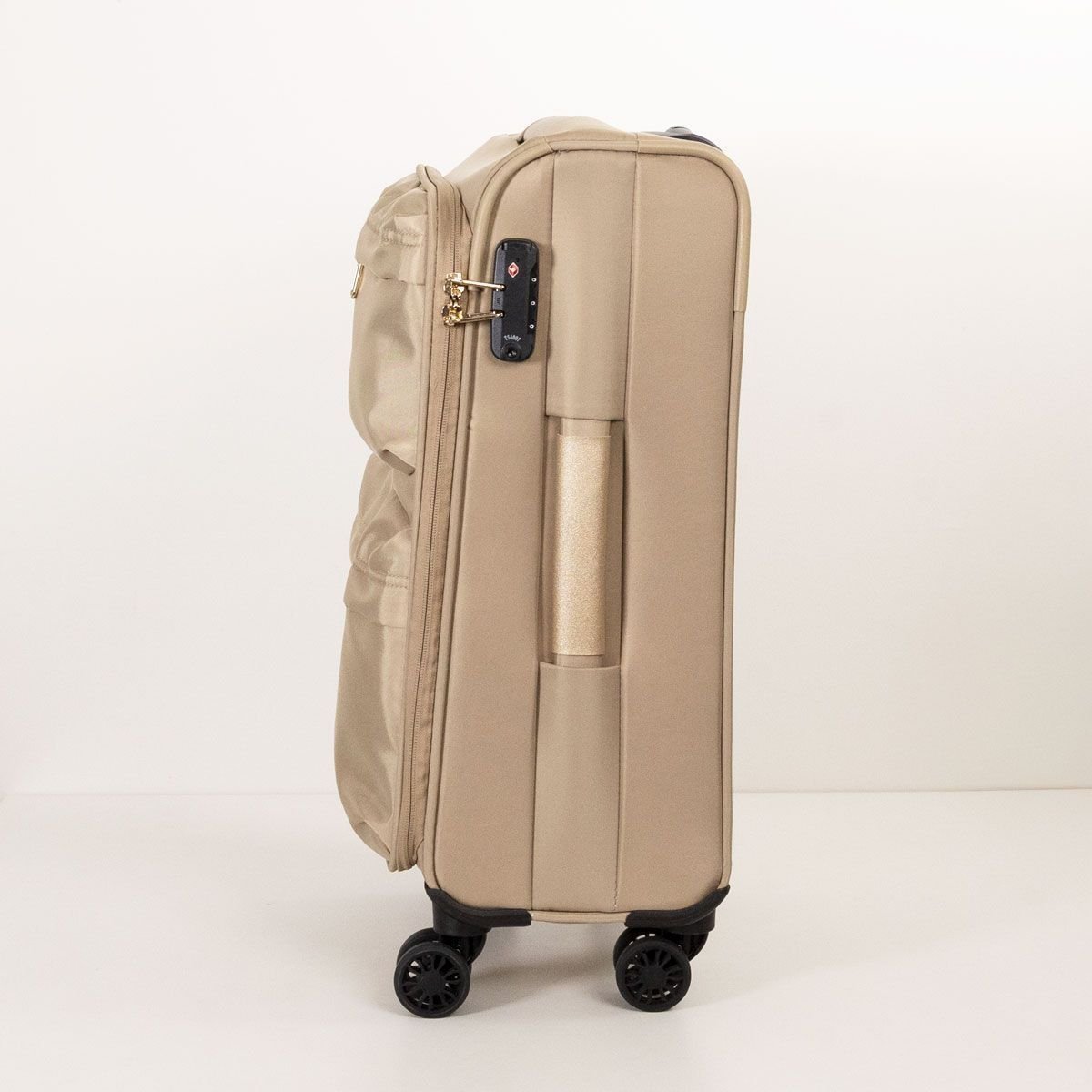 Mala De Viagem Bolsos Clara e Dourada Bege 5
