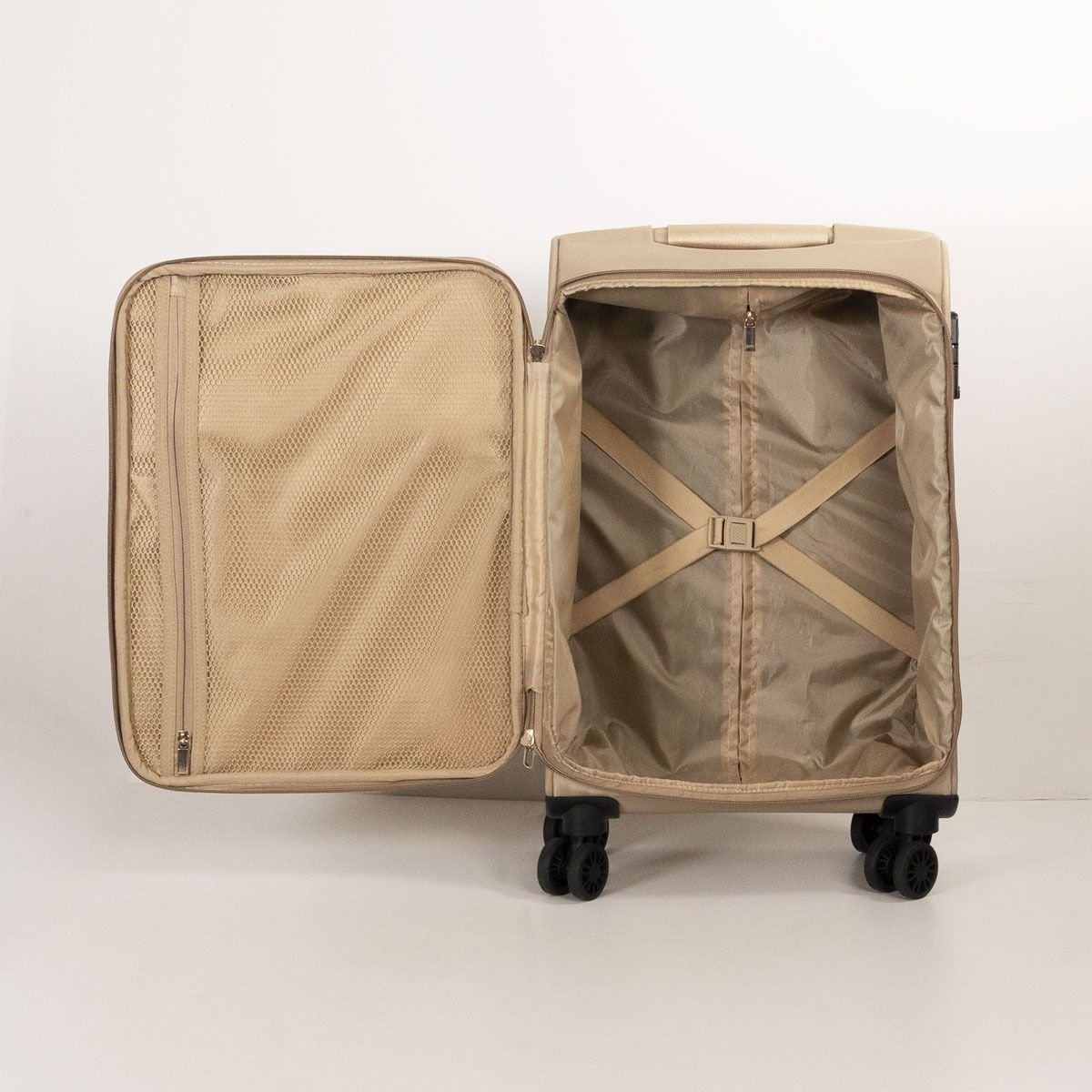 Mala De Viagem Bolsos Clara e Dourada Bege 7