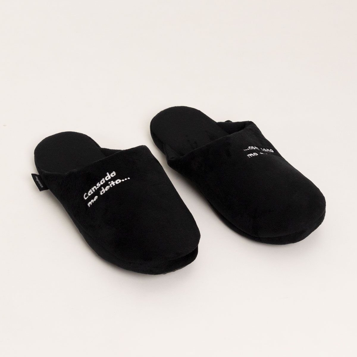 Pantufa Feminina Cansada Me Deito Preto 3