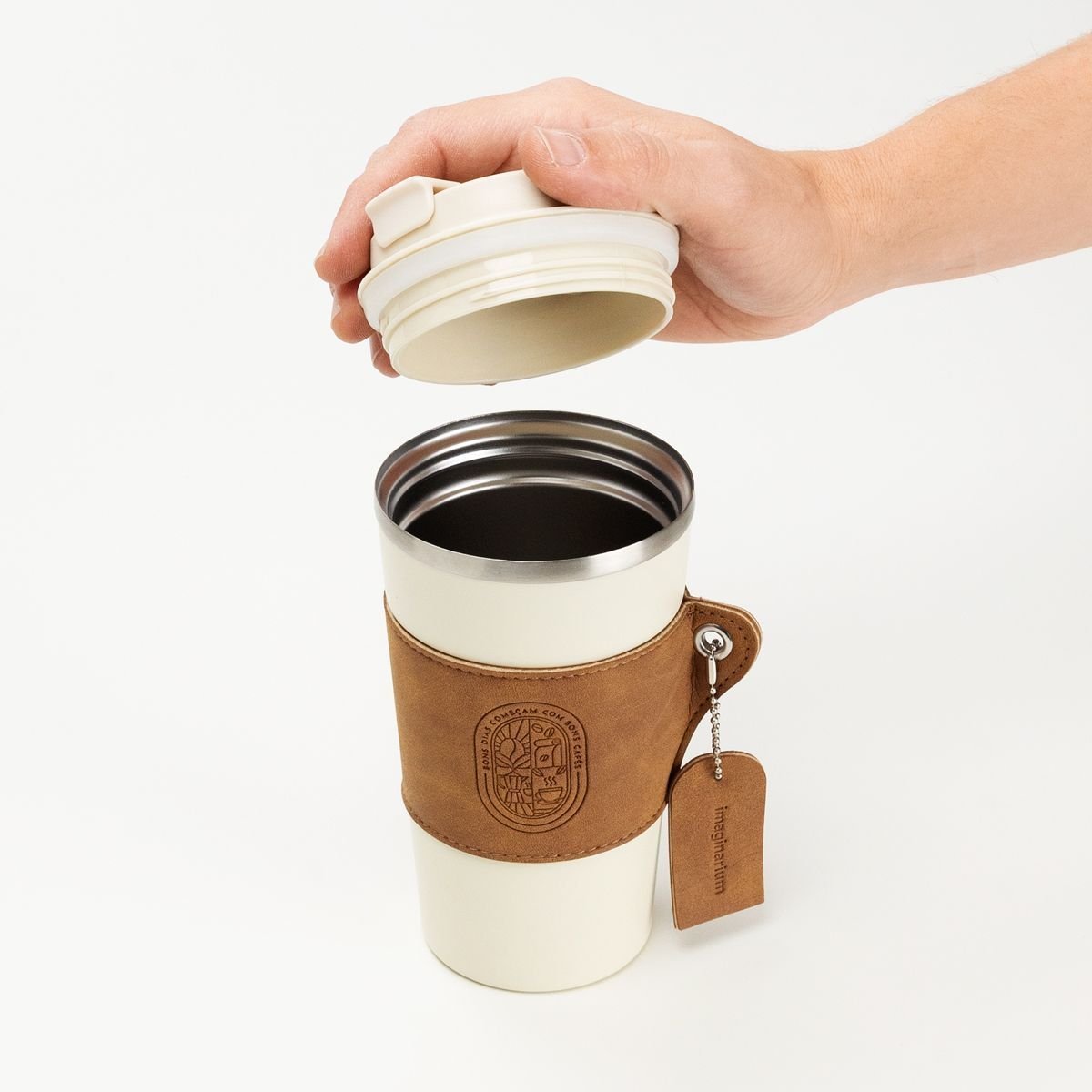 Copo Térmico Com Pingente Bons Cafés Off White/Caramelo 6
